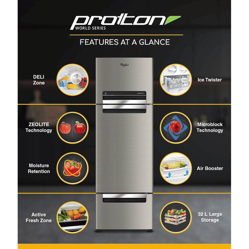 Whirlpool Protton 215 Litres Frost Free Triple Door Refrigerator with 6th Sense ActiveFresh Technology (20807, Alpha Steel)_16