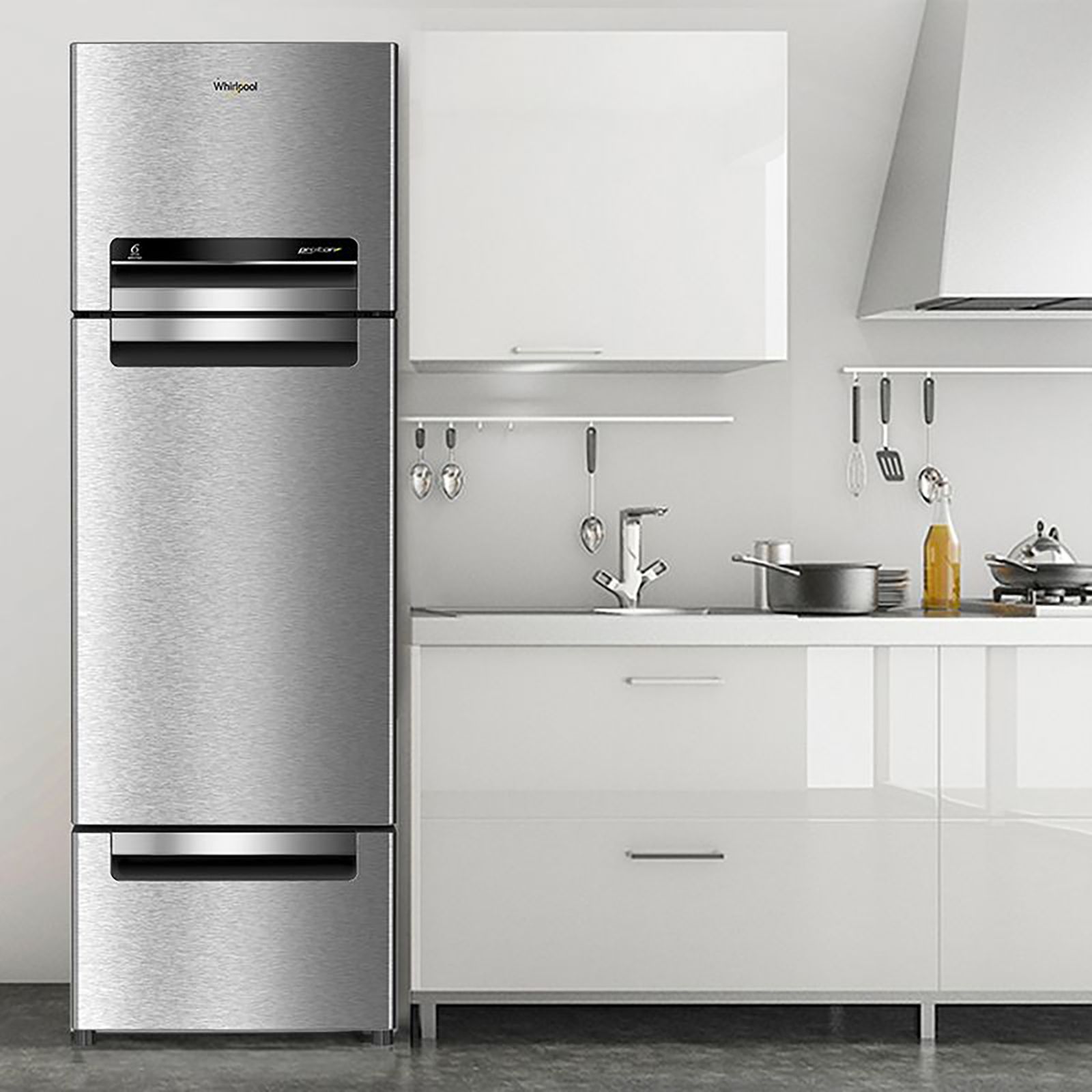 Whirlpool Protton 215 Litres Frost Free Triple Door Refrigerator with 6th Sense ActiveFresh Technology (20807, Alpha Steel)_8