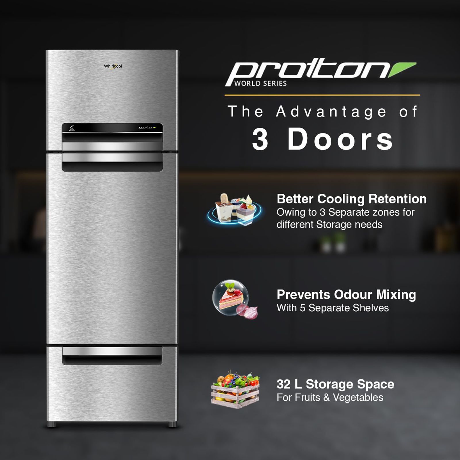 Whirlpool Protton 300 Litres Frost Free Triple Door Refrigerator with 6th Sense ActiveFresh Technology (20817, Alpha Steel)_17