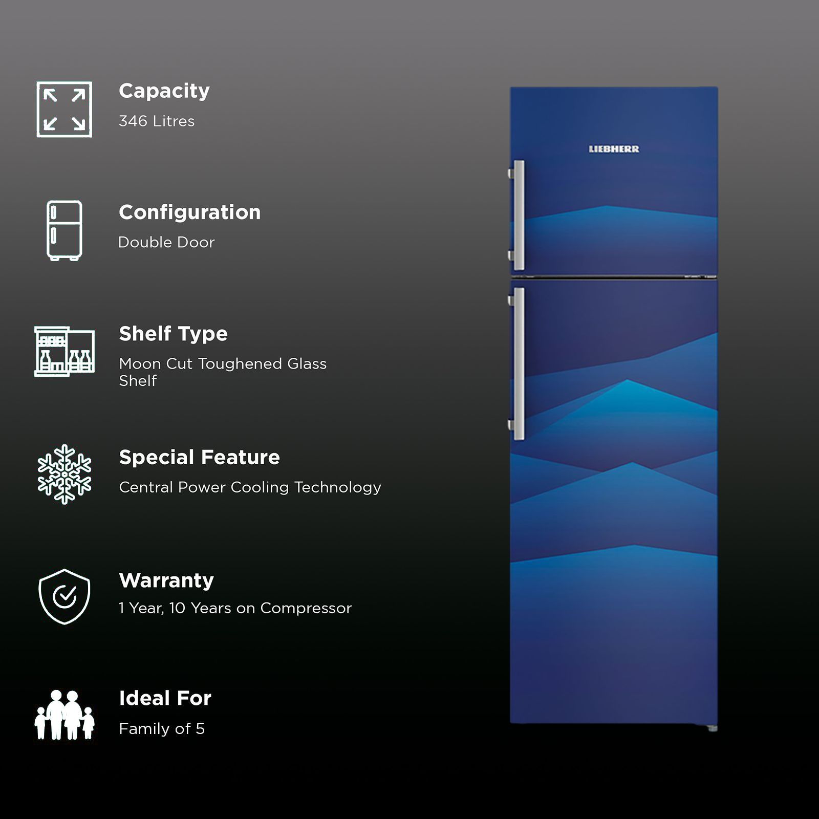 LIEBHERR 346 Litres 4 Star Frost Free Double Door Refrigerator with Central Power Cooling (TCb 3520, Blue Landscape) LIEBHERR 346 Litres 4 Star Frost Free Double Door Refrigerator with Central Power Cooling (TCb 3520, Blue Landscape)_2