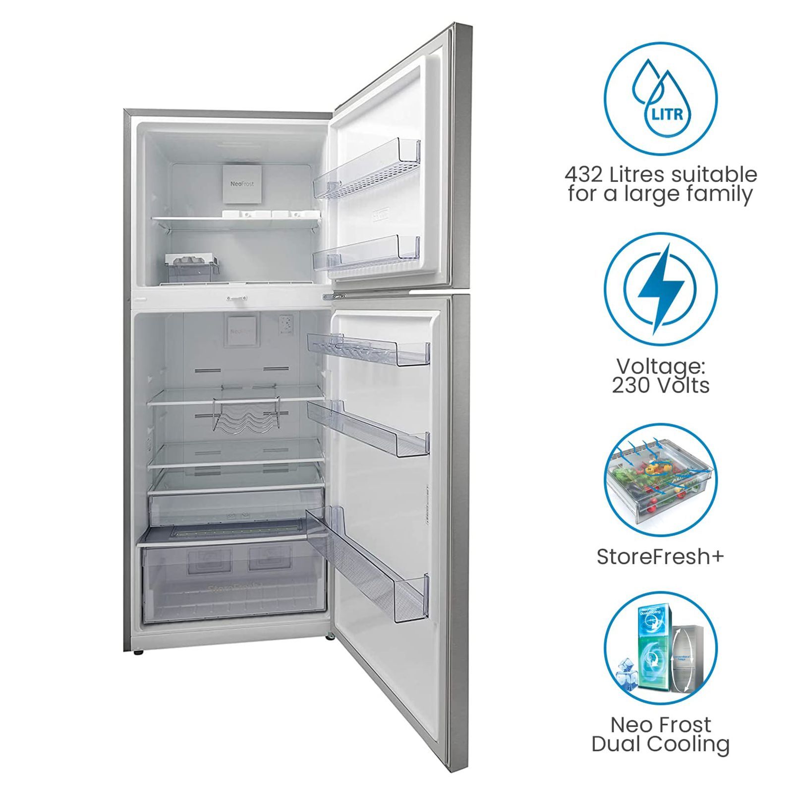 VOLTAS beko 432 Litres 2 Star Frost Free Double Door Refrigerator with Neo Frost Dual Cooling (RFF463IF, Silver) VOLTAS beko 432 Litres 2 Star Frost Free Double Door Refrigerator with Neo Frost Dual Cooling (RFF463IF, Silver)_8
