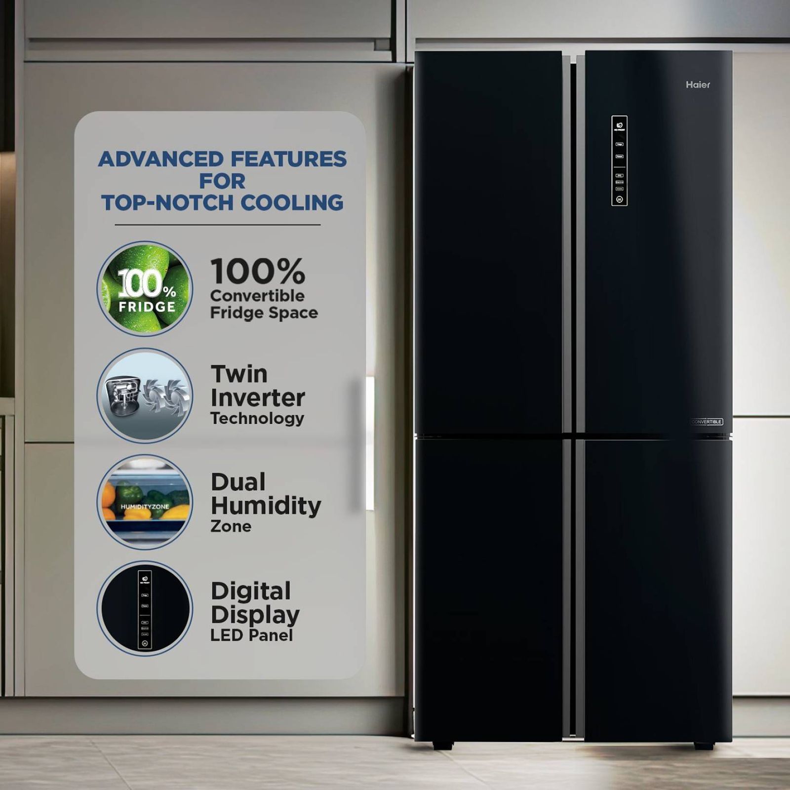 Haier 531 Litres A+ Frost Free French Door Refrigerator with Deo Fresh Technology (HRB-550KG, Black Glass)_9