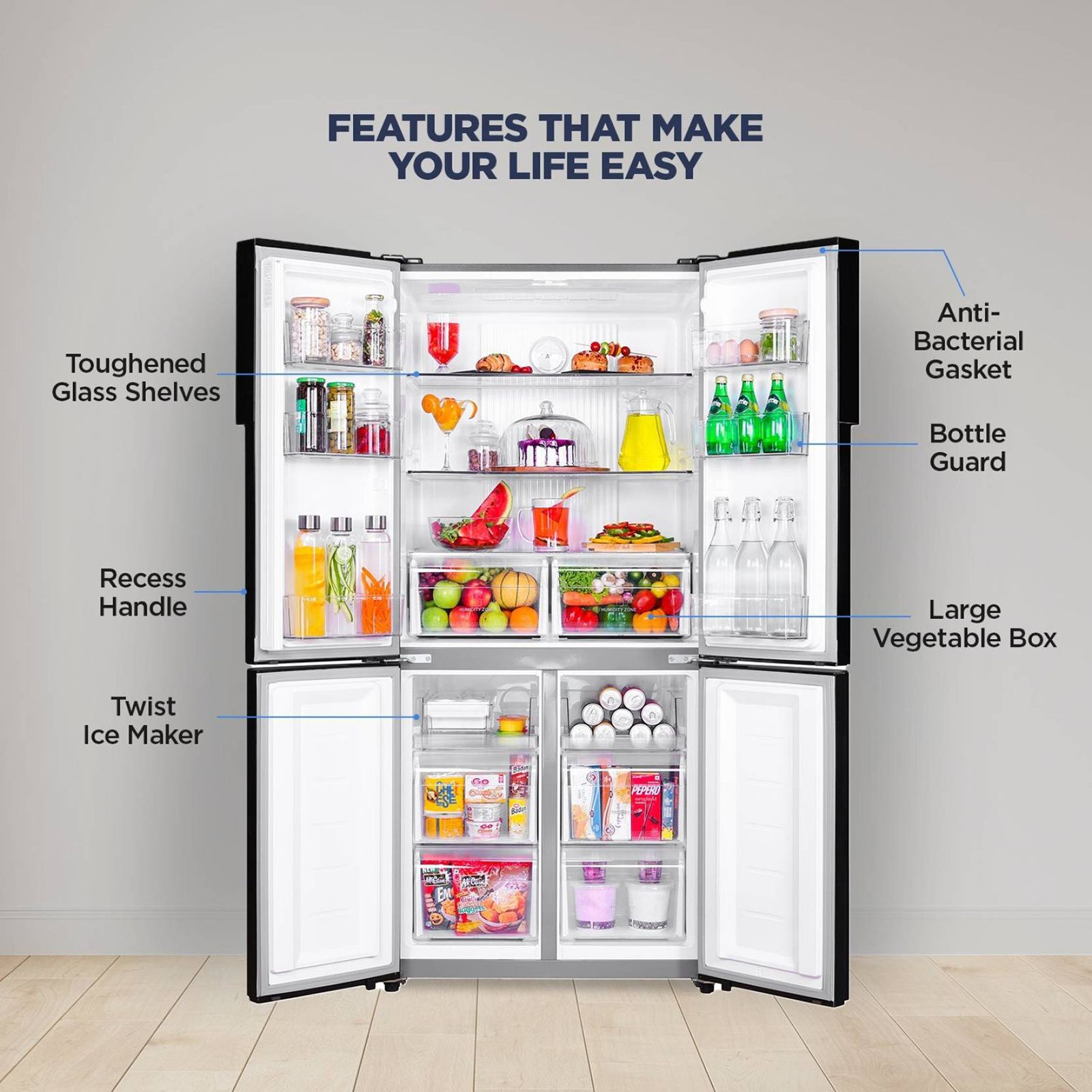 Haier 531 Litres A+ Frost Free French Door Refrigerator with Deo Fresh Technology (HRB-550KG, Black Glass)_12