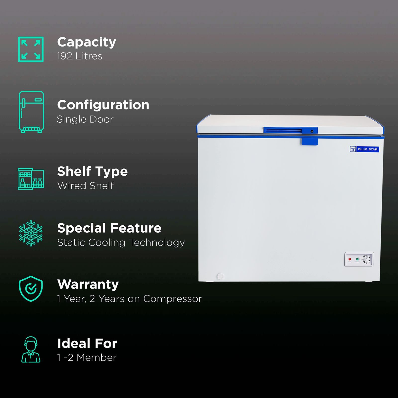 Blue Star 192 Litres Single Door Deep Freezer (High Density PUF Insulation, CHFSD200DHSW, White) Blue Star 192 Litres Single Door Deep Freezer (High Density PUF Insulation, CHFSD200DHSW, White)_2