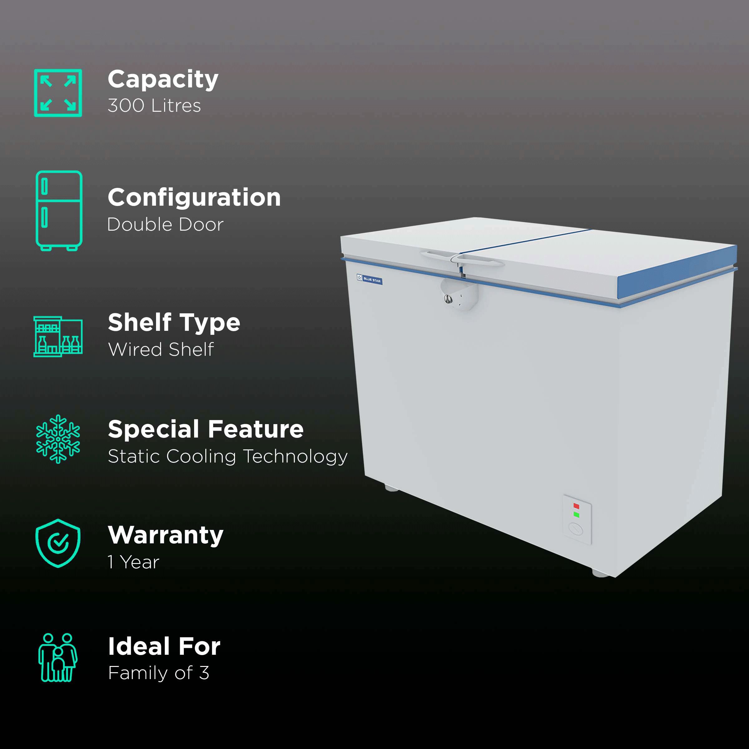 Blue Star 285 Litres Double Door Deep Freezer (High Density PUF Insulation, CHFDD300DGSW, White)_1