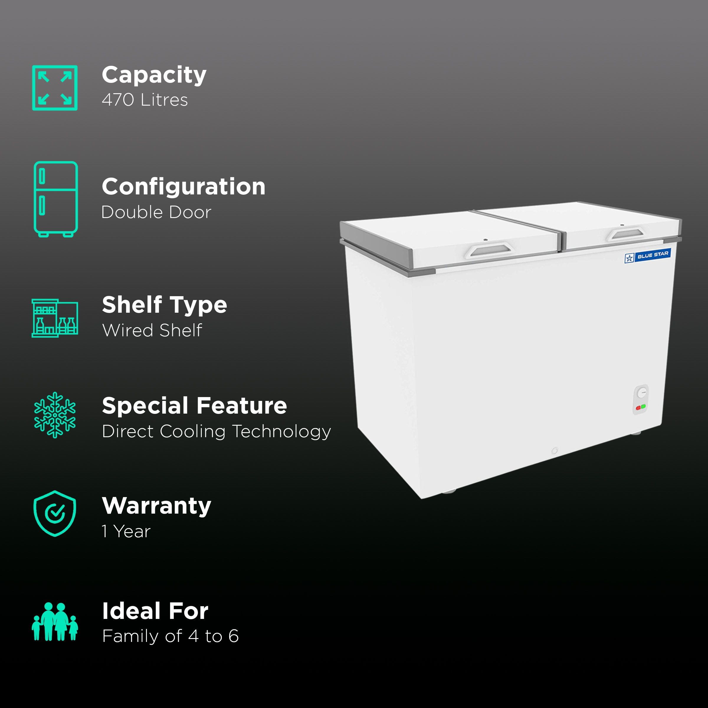 Blue Star 470 Litres Double Door Deep Freezer (High Density PUF Insulation, CHFDD500MGPW, White)_2