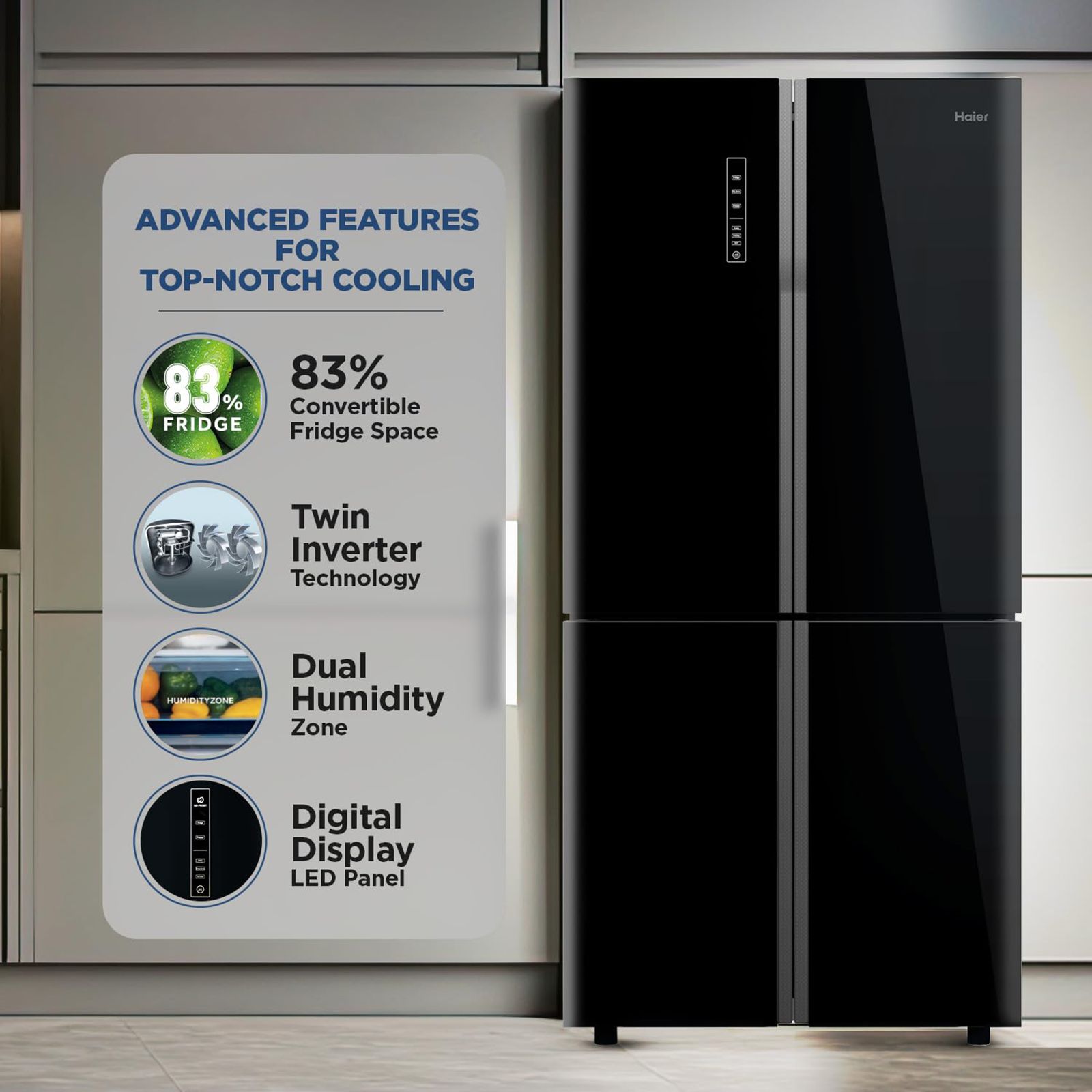 Haier 712 Litres A++ Frost Free French Door Refrigerator with Multi Air Flow System (HRB-738BG, Black Glass)_17