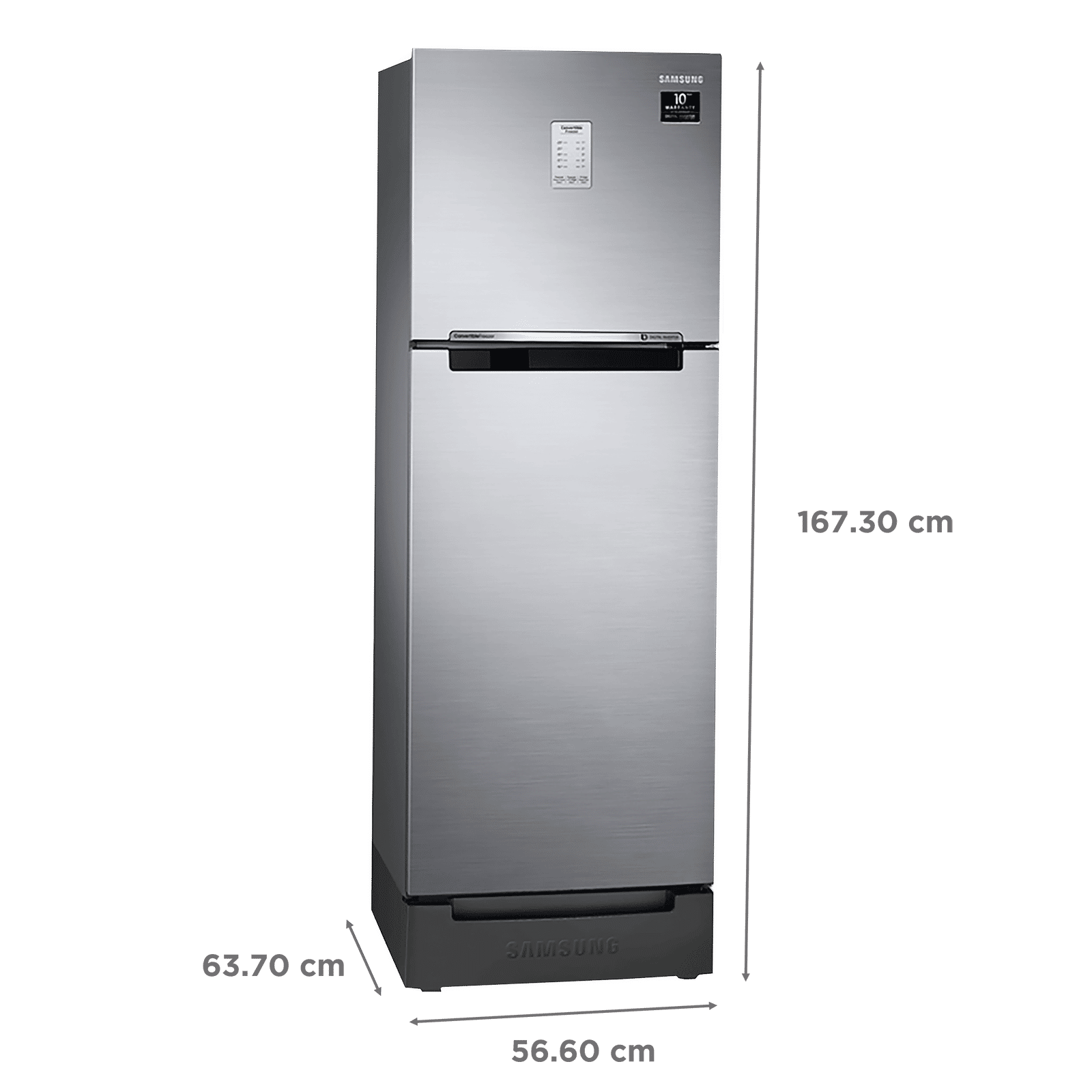 SAMSUNG 253 Litres 2 Star Frost Free Double Door Convertible Refrigerator with Base Stand Drawer (RT28T3822S8/HL, Elegant Inox)_3