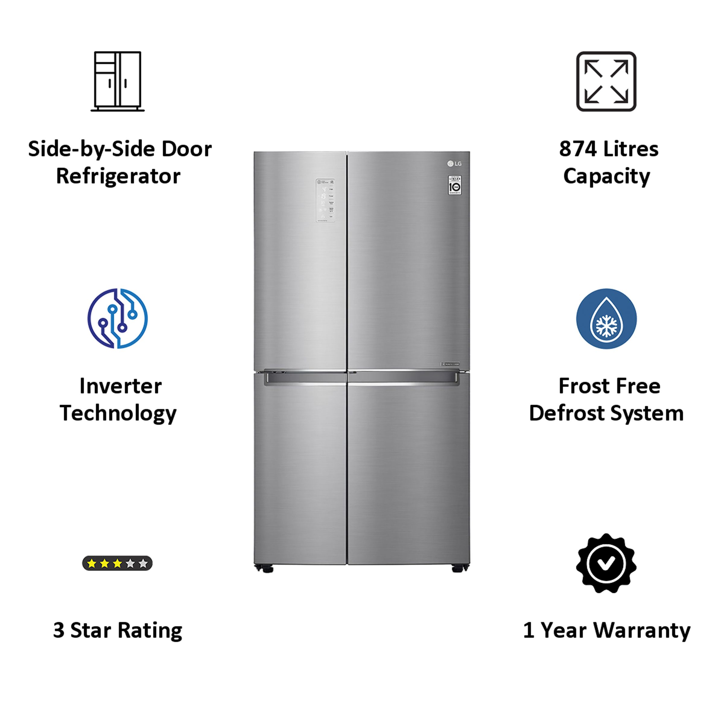 LG 884 Litres Frost Free Side by Side Door Smart Wi-Fi Enabled Refrigerator with Door Cooling Plus Technology (GC-F297CLAL.APZQEB, Platinum Silver III)_4