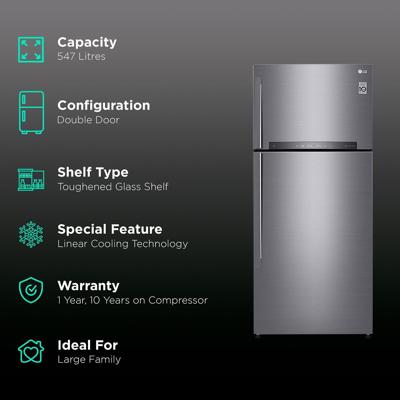 LG 506 Litres 3 Star Frost Free Double Door Smart Wi-Fi Enabled Refrigerator with Smart Diagnosis (GN-H702HLHQ.APZQEB, Platinum Silver III) LG 506 Litres 3 Star Frost Free Double Door Smart Wi-Fi Enabled Refrigerator with Smart Diagnosis (GN-H702HLHQ.APZQEB, Platinum Silver III)_2