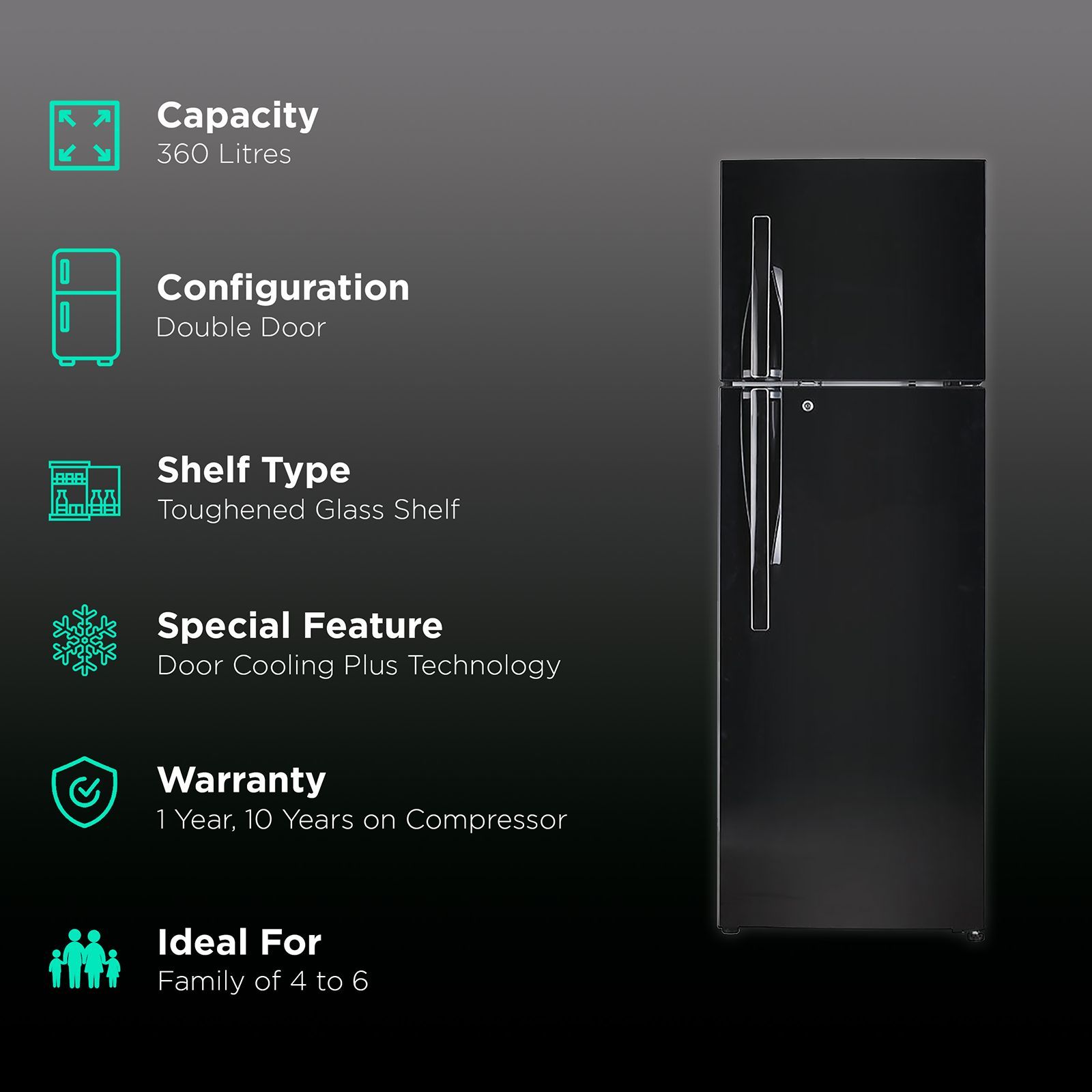 LG 360 Litres 3 Star Frost Free Double Door Convertible Refrigerator with Smart Diagnosis (GL-T402JES3.EESZEB, Ebony Sheen)_2