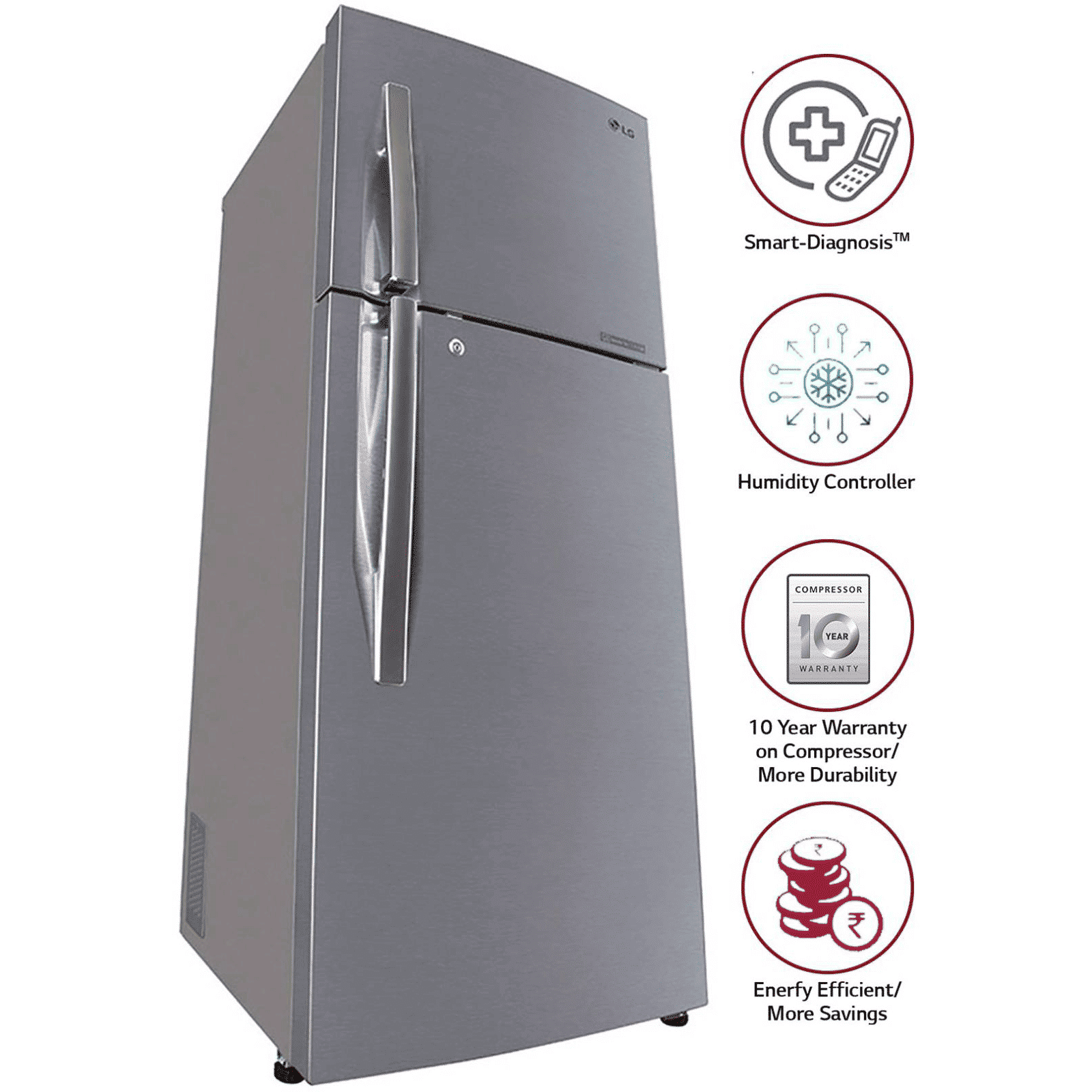 LG 335 Litres 3 Star Frost Free Double Door Convertible Refrigerator with Anti Bacterial Gasket (GL-T372JPZ3.DPZZEBN, Shiny Steel)_12