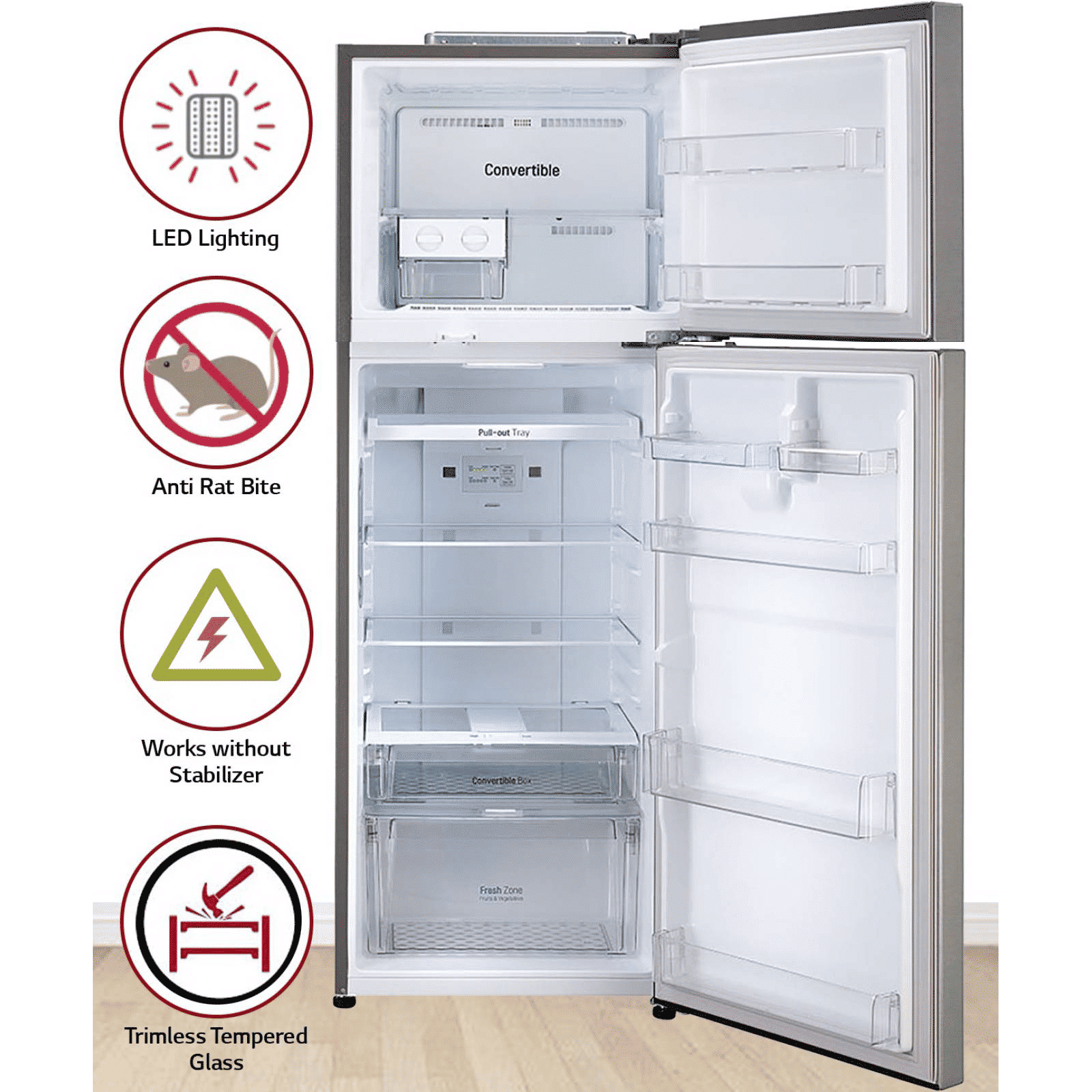 LG 335 Litres 3 Star Frost Free Double Door Convertible Refrigerator with Anti Bacterial Gasket (GL-T372JPZ3.DPZZEBN, Shiny Steel)_13