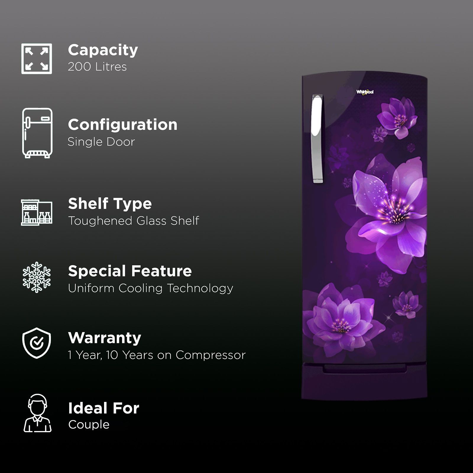Whirlpool Icemagic Pro 200 Litres 3 Star Direct Cool Single Door Refrigerator with Base Stand Drawer (215 IMPRO ROY, Purple Mulia)_2