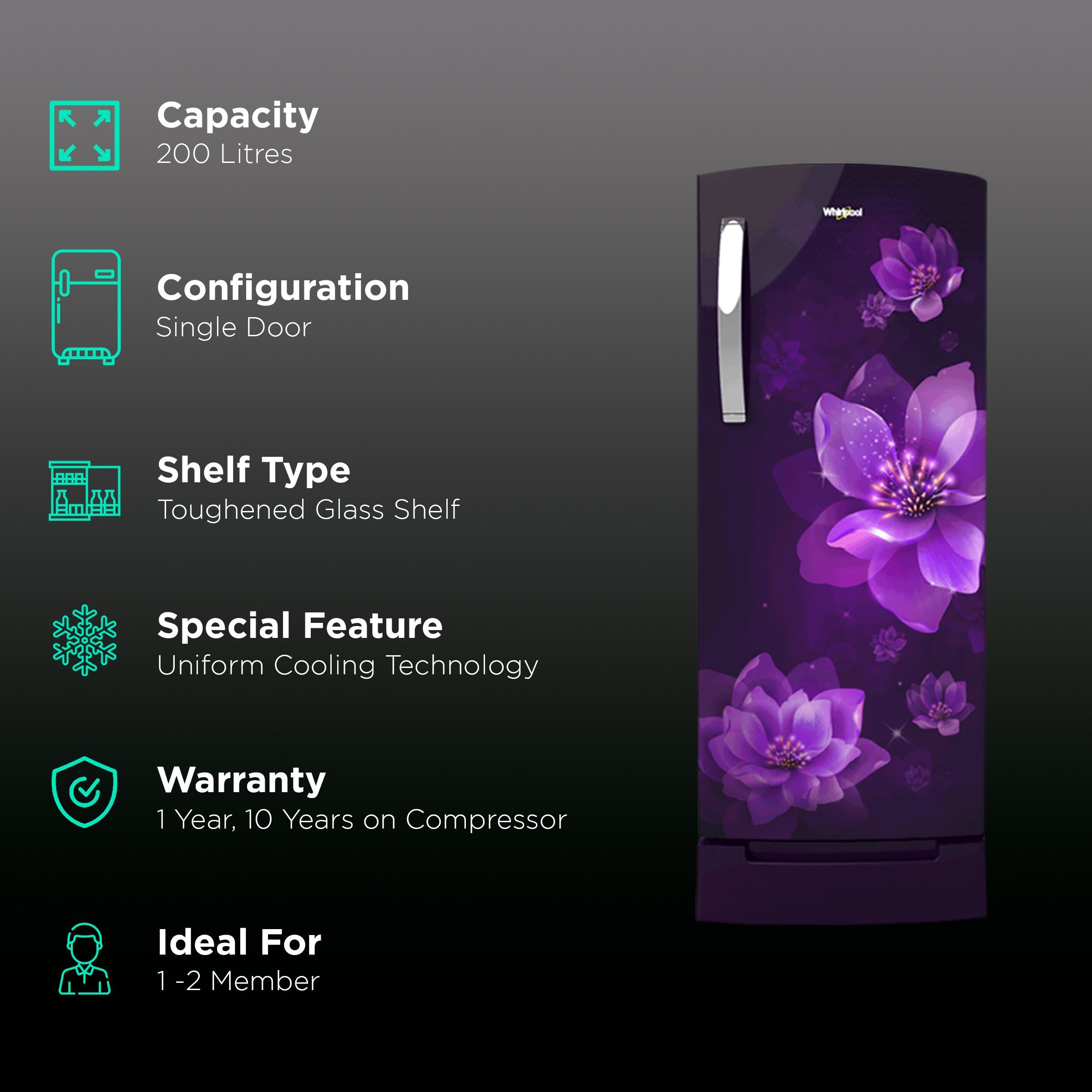 Whirlpool Icemagic Pro 200 Litres 3 Star Direct Cool Single Door Refrigerator with Base Stand Drawer (215 IMPRO ROY, Purple Mulia) Whirlpool Icemagic Pro 200 Litres 3 Star Direct Cool Single Door Refrigerator with Base Stand Drawer (215 IMPRO ROY, Purple Mulia)_2