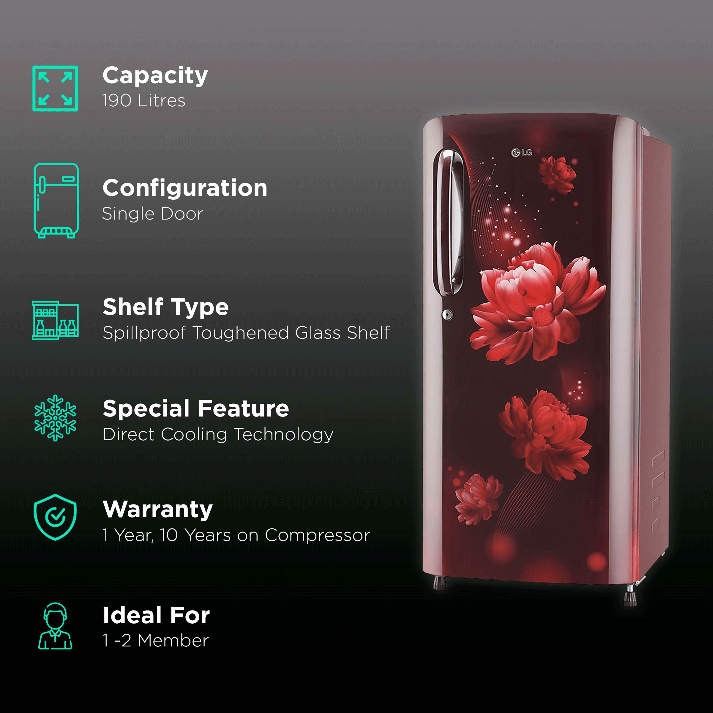 LG 190 Litres 4 Star Direct Cool Single Door Refrigerator with Stabilizer Free Operation (GL-B201ASCY.ASCZEB, Scarlet Charm)_1