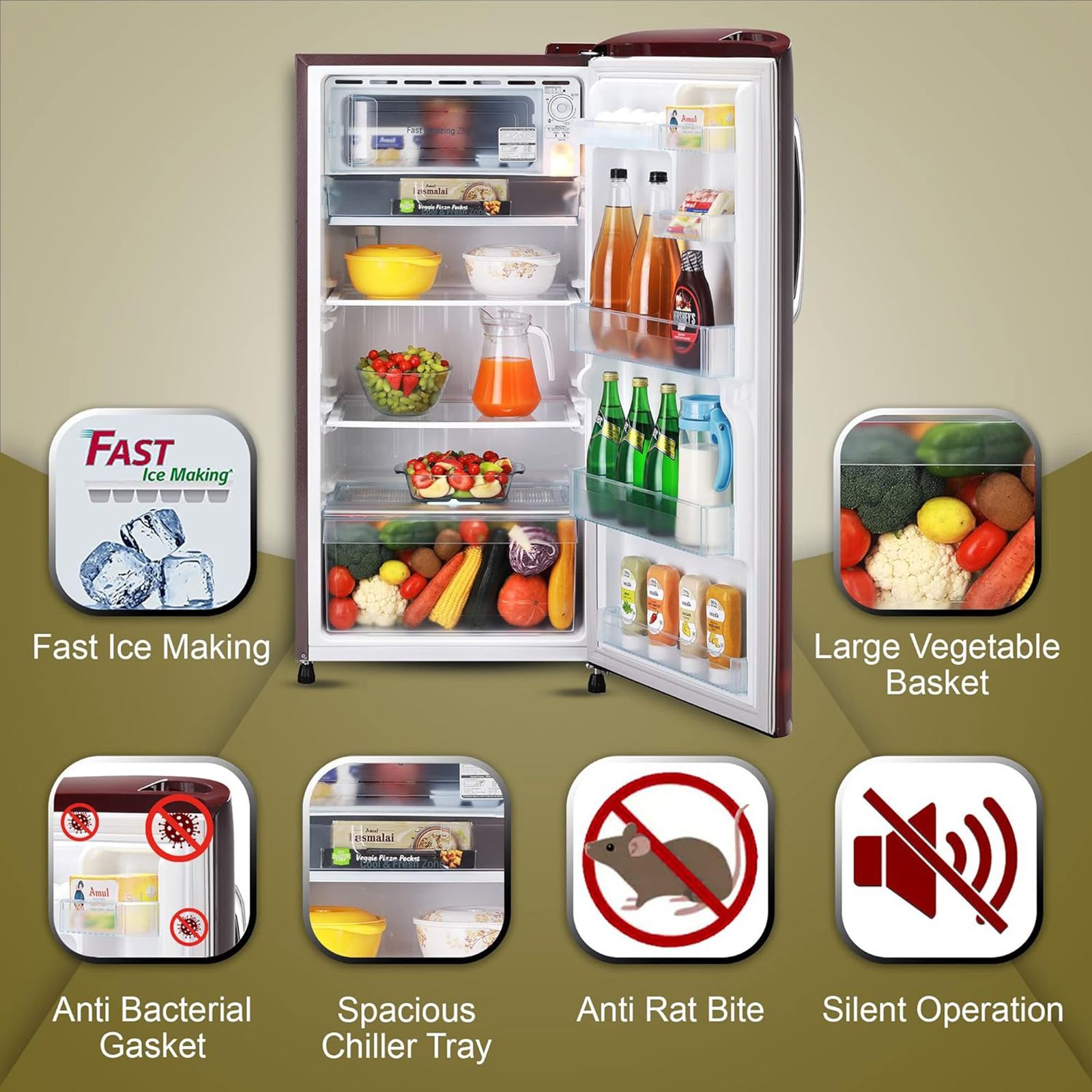 LG 205 Litres 4 Star Direct Cool Single Door Refrigerator with Stabilizer Free Operation (GL-B221ASCY.DSCZEB, Scarlet Charm) LG 205 Litres 4 Star Direct Cool Single Door Refrigerator with Stabilizer Free Operation (GL-B221ASCY.DSCZEB, Scarlet Charm)_15