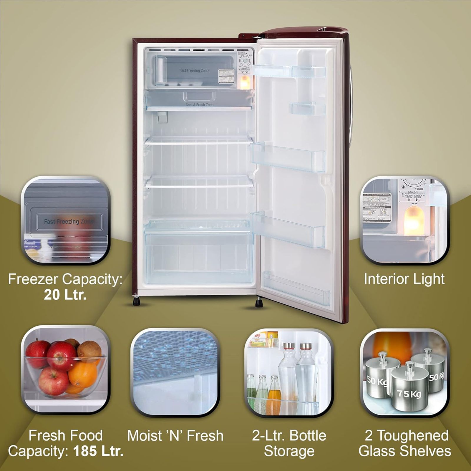 LG 205 Litres 4 Star Direct Cool Single Door Refrigerator with Stabilizer Free Operation (GL-B221ASCY.DSCZEB, Scarlet Charm) LG 205 Litres 4 Star Direct Cool Single Door Refrigerator with Stabilizer Free Operation (GL-B221ASCY.DSCZEB, Scarlet Charm)_16