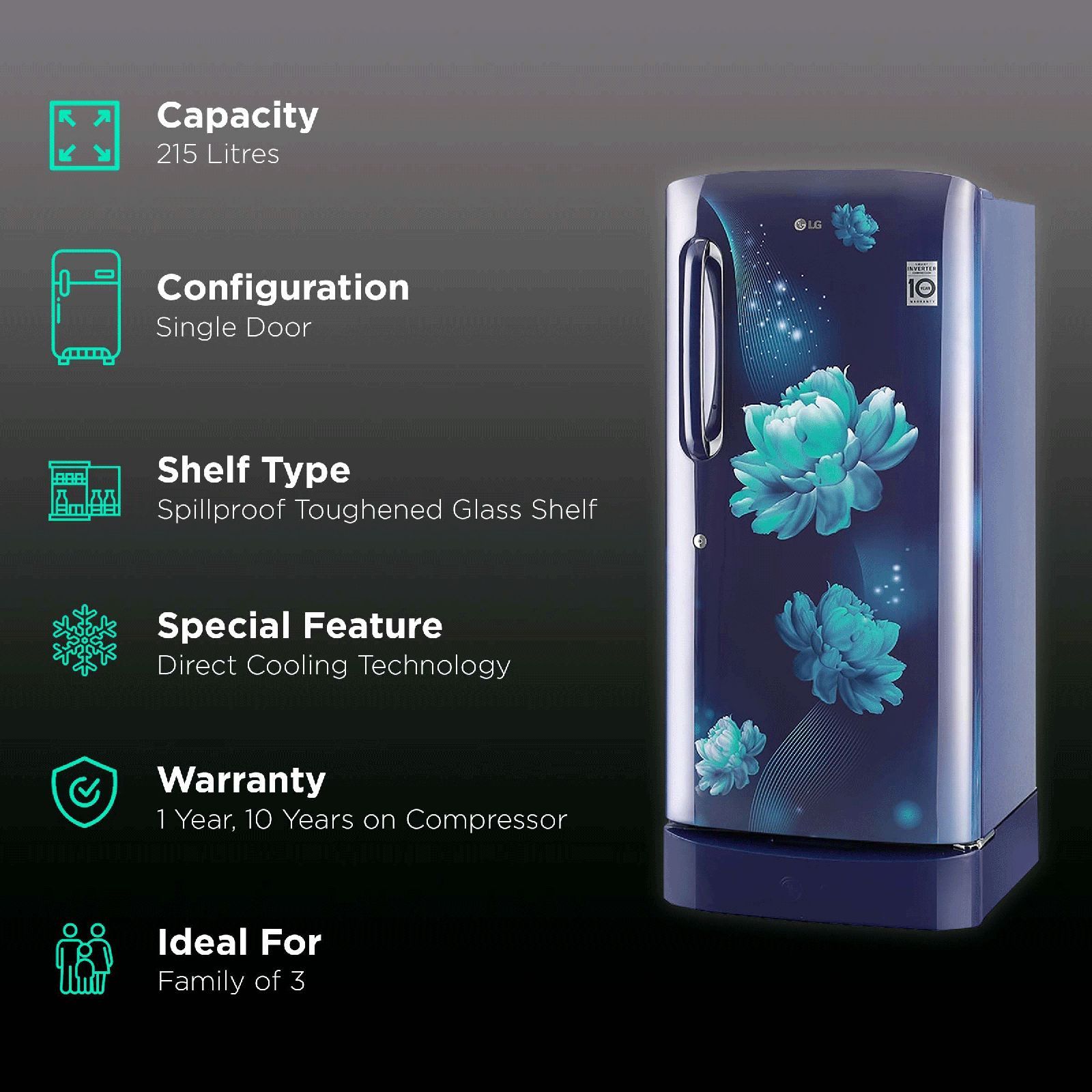 LG 205 Litres 4 Star Direct Cool Single Door Refrigerator with Stabilizer Free Operation (GL-D221ABCY.DBCZEB, Blue Charm)_2