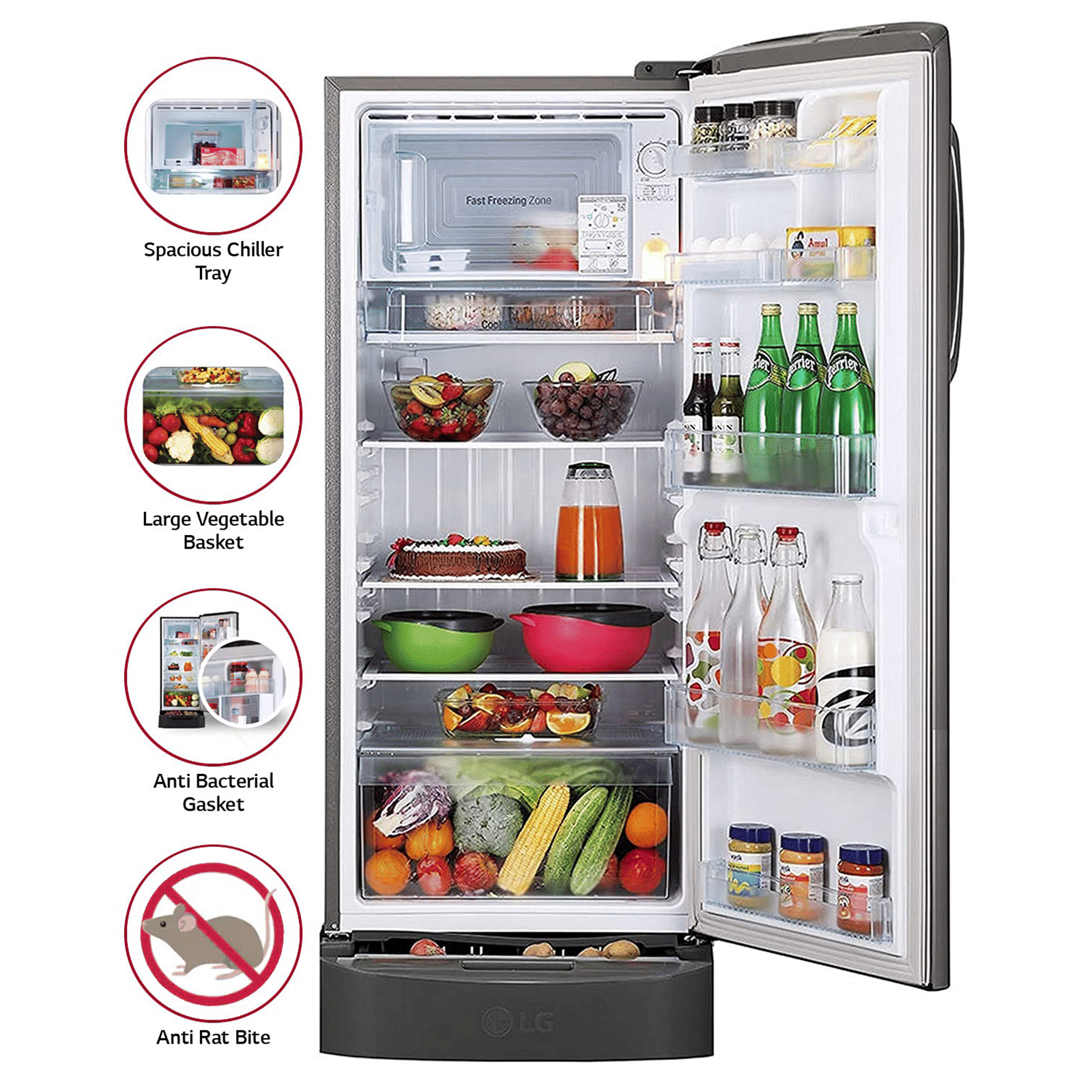 LG 235 Litres 3 Star Direct Cool Single Door Refrigerator with Stabilizer Free Operation (GL-D241APZD.DPZZEB, Shiny Steel)_10
