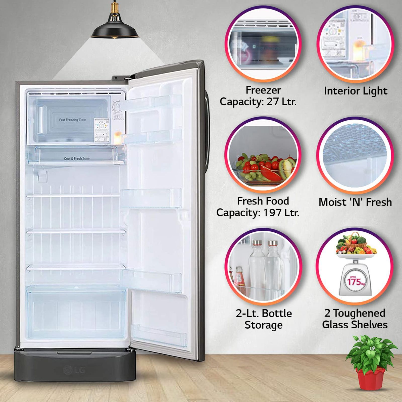 LG 235 Litres 5 Star Direct Cool Single Door Refrigerator with Stabilizer Free Operation (GL-D241APZZ.DPZZEB, Shiny Steel)_12