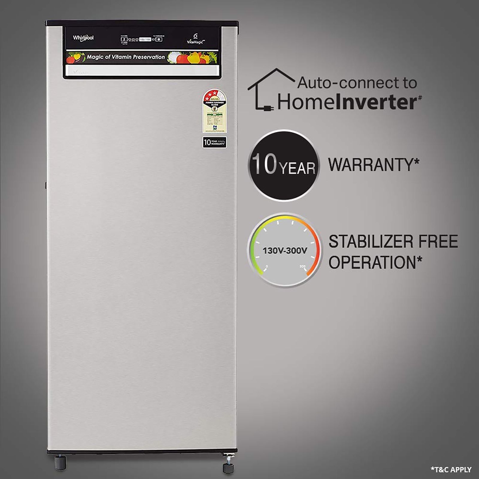 Whirlpool Vitamagic Pro 200 Litres 3 Star Direct Cool Single Door Refrigerator with 6th Sense Intellifrost Technology (215 INV VMPRO PRM, Alpha Steel)_9