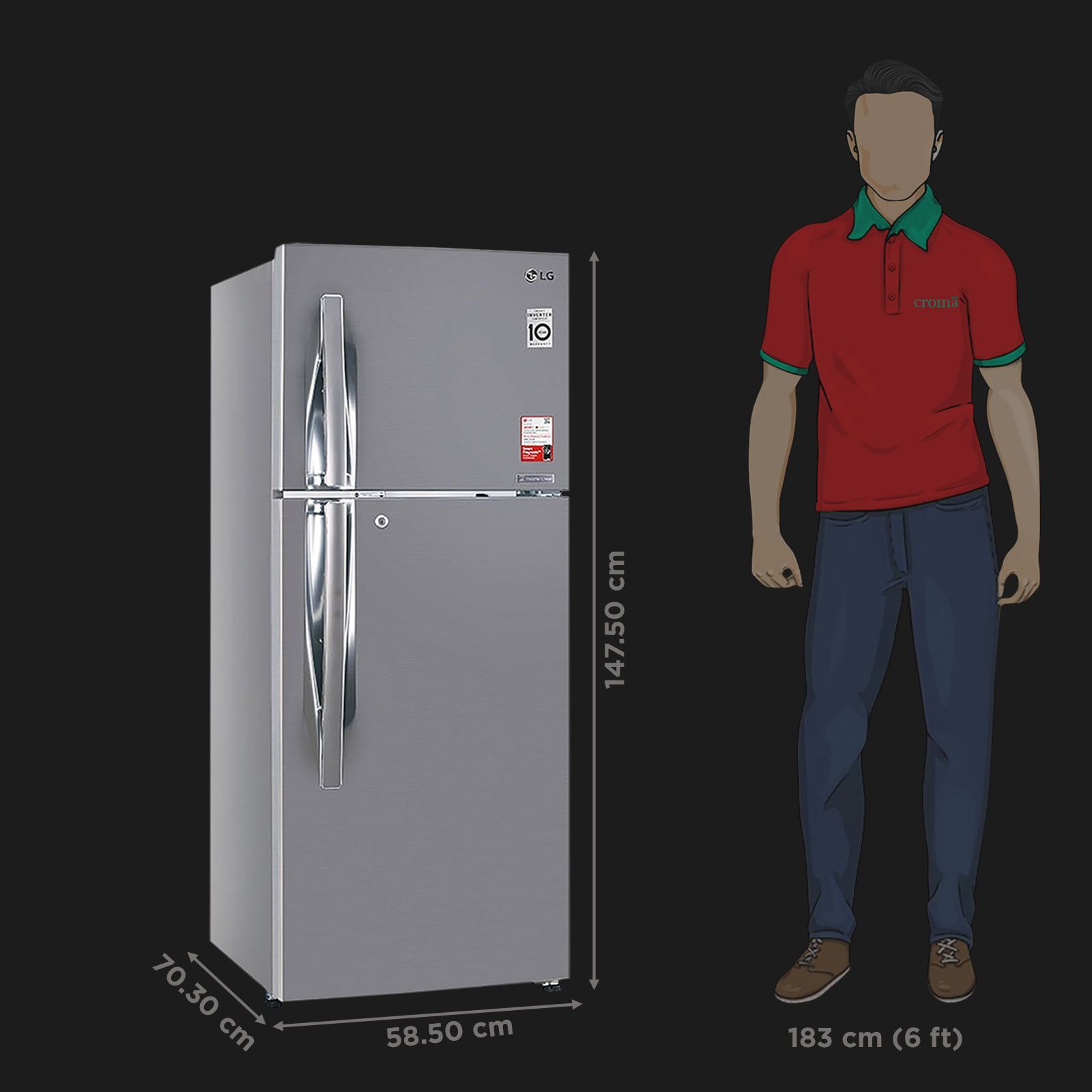 LG 240 Litres 2 Star Frost Free Double Door Convertible Refrigerator with Auto Smart Connect (GL-S292RPZY, Shiny Steel)_2