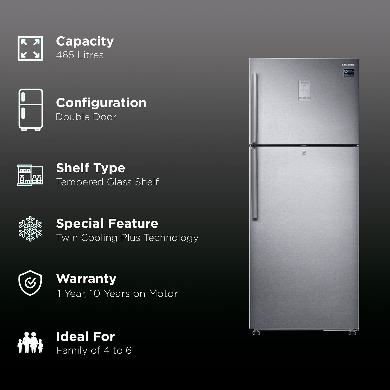 SAMSUNG 465 Litres 3 Star Frost Free Double Door Convertible Refrigerator with Multi Air Flow System (RT47T635ESL/TL, EZ Clean Steel) SAMSUNG 465 Litres 3 Star Frost Free Double Door Convertible Refrigerator with Multi Air Flow System (RT47T635ESL/TL, EZ Clean Steel)_2