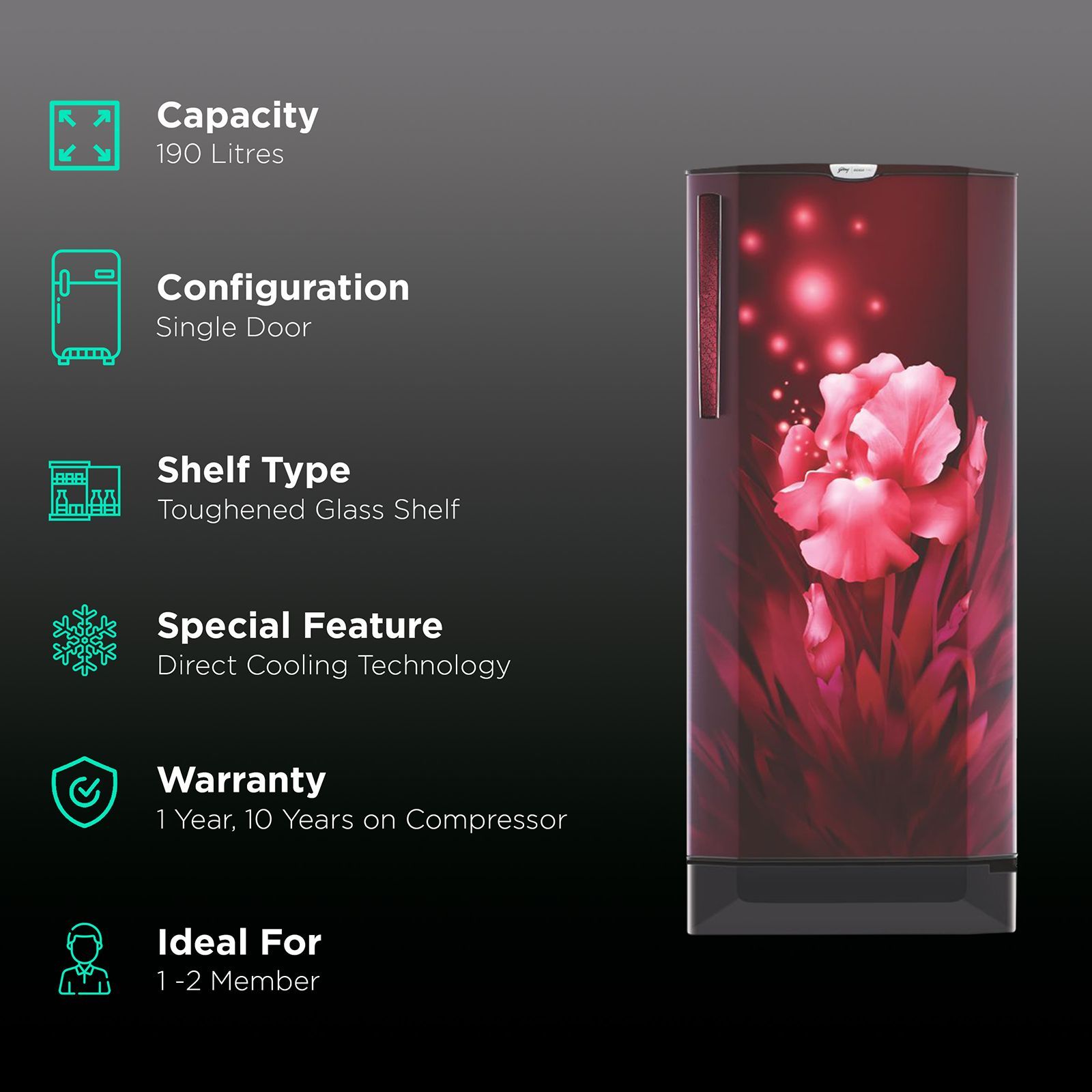 Godrej Edge Pro 190 Litres 4 Star Direct Cool Single Door Refrigerator with Uniform Cooling Technology (RD EDGE PRO 205D 43, Aqua Wine)_2