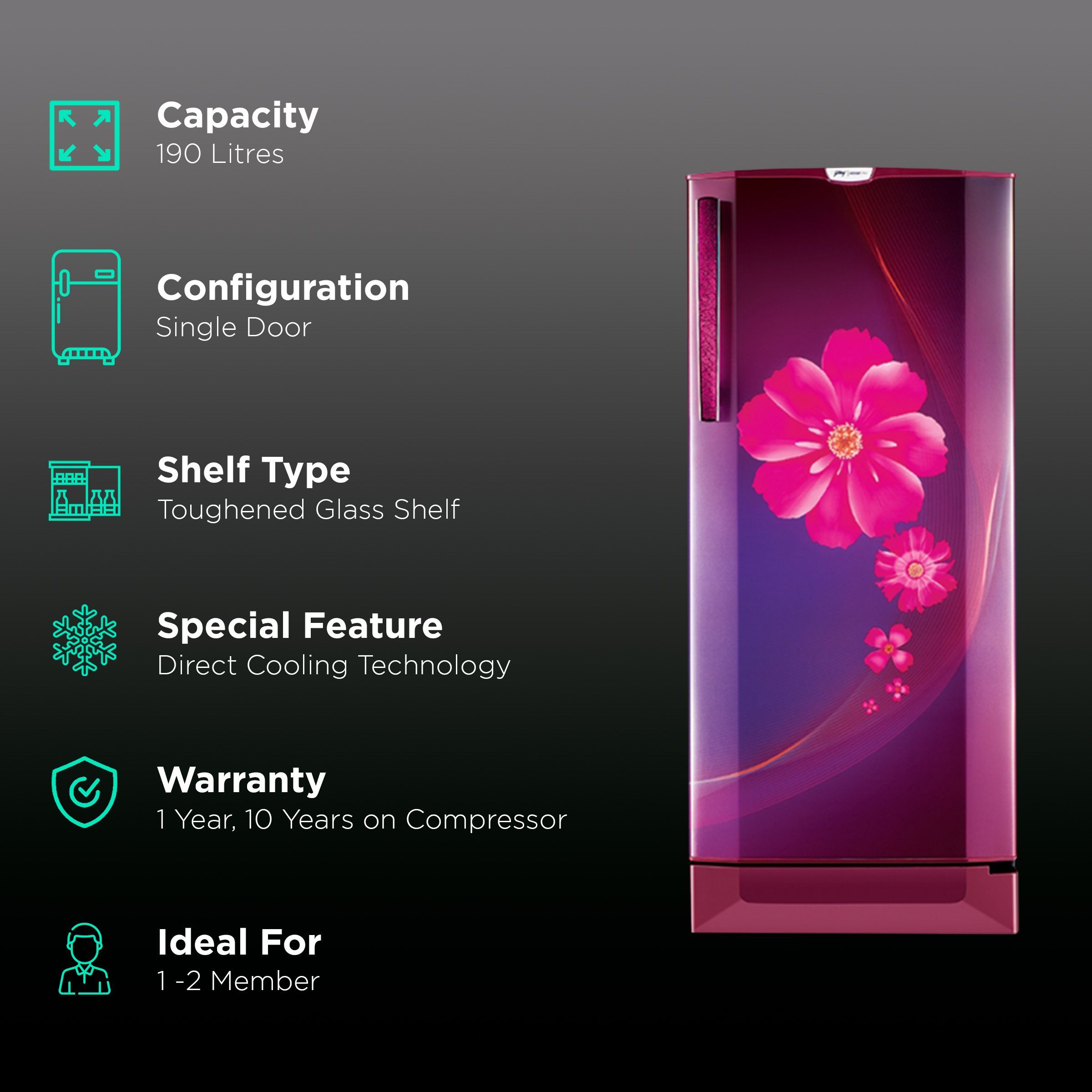 Godrej Edge Pro 190 Litres 4 Star Direct Cool Single Door Refrigerator with Anti-Bacterial Technology (RD EDGE PRO 205D 43, Ray Wine)_2