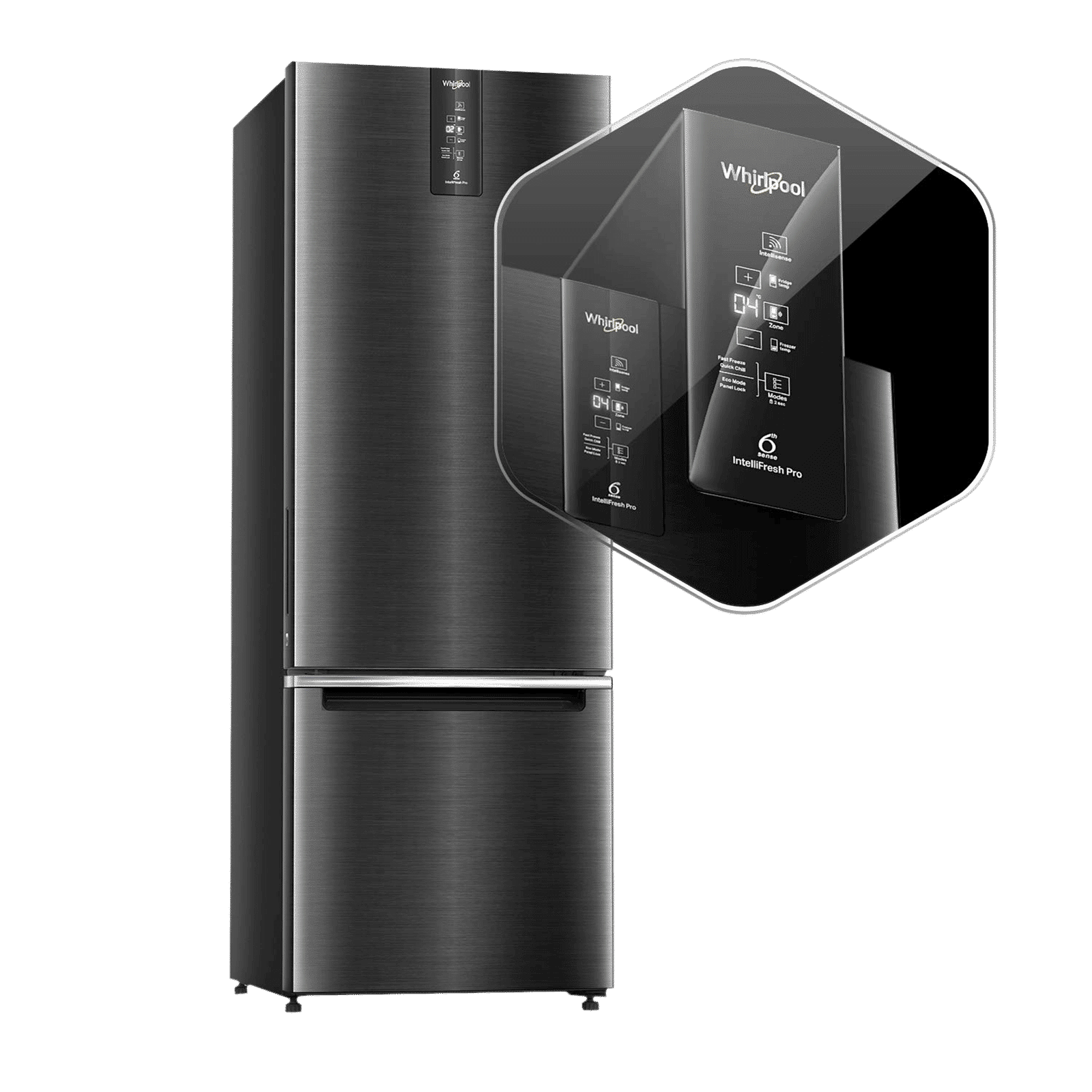 Whirlpool Intellifresh Pro 355 Litres 3 Star Frost Free Double Door Bottom Mount Convertible Refrigerator with Advanced AI Technology (IFPRO BM INV 370 ELT+, Steel Onyx)_10