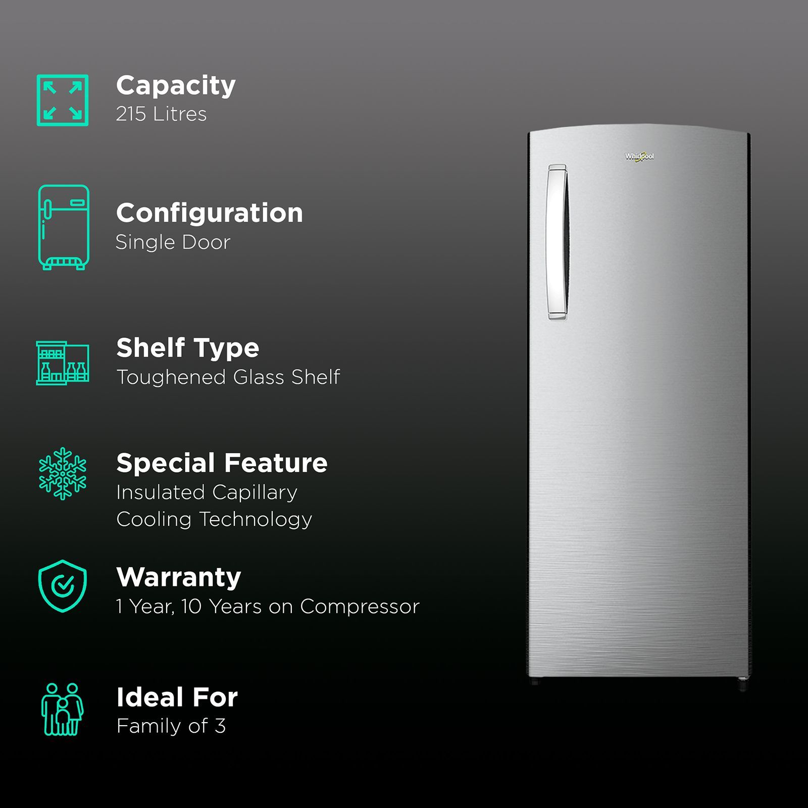 Whirlpool Icemagic Pro 215 Litres 4 Star Direct Cool Single Door Refrigerator with Intellisense Inverter Technology (230 IMPRO PRM, Alpha Steel) Whirlpool Icemagic Pro 215 Litres 4 Star Direct Cool Single Door Refrigerator with Intellisense Inverter Technology (230 IMPRO PRM, Alpha Steel)_2
