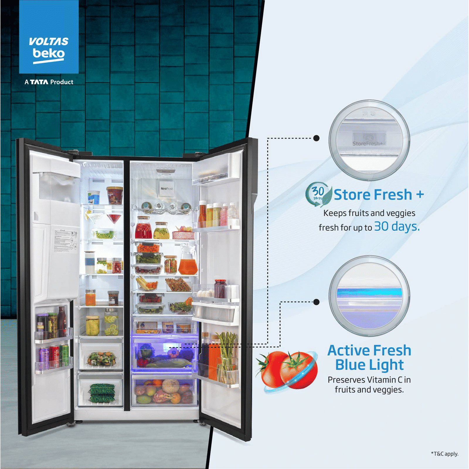 VOLTAS beko 634 Litres Frost Free Side by Side Refrigerator with Neo Frost Dual Cooling (RSB655GBRF, Glass Black) VOLTAS beko 634 Litres Frost Free Side by Side Refrigerator with Neo Frost Dual Cooling (RSB655GBRF, Glass Black)_11