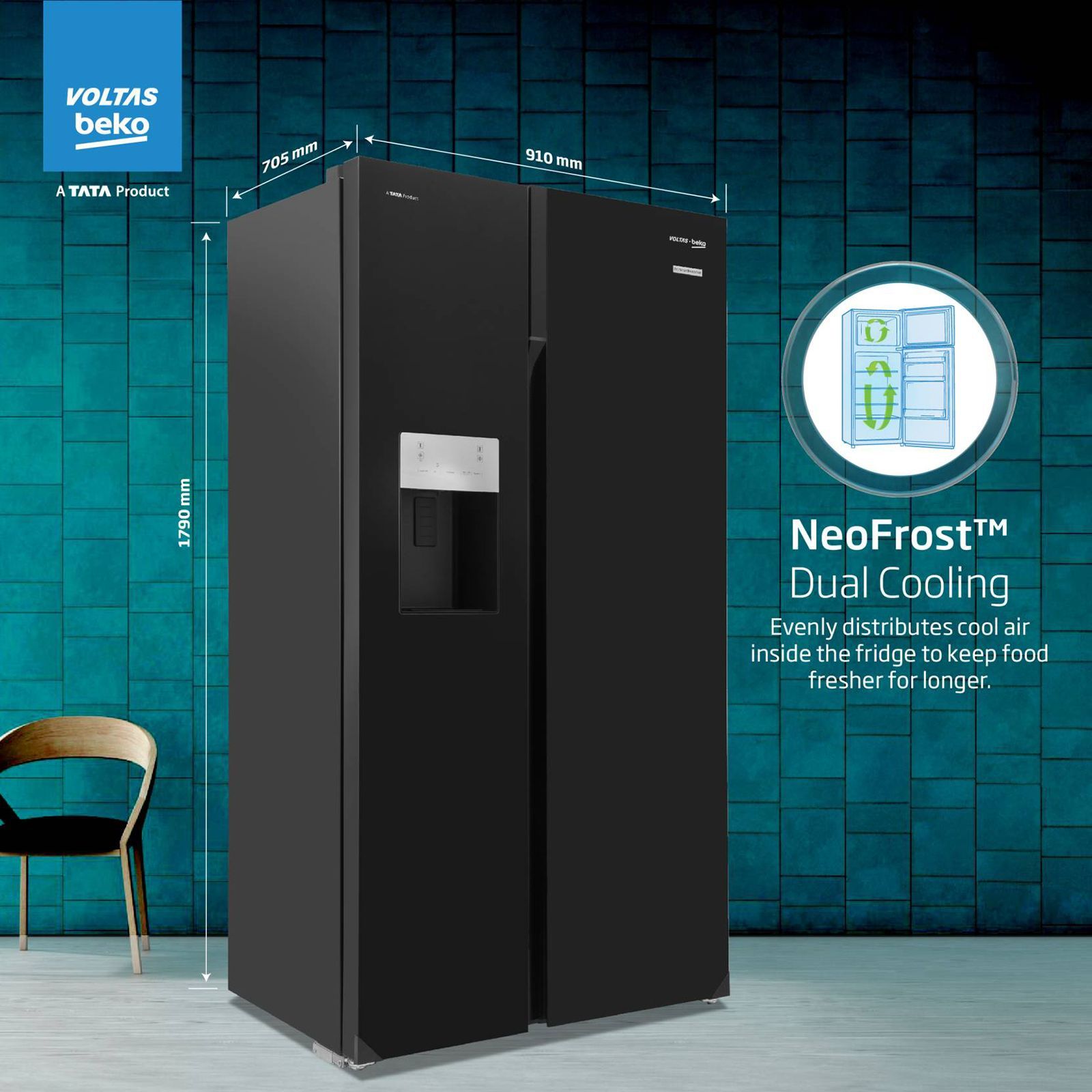 VOLTAS beko 634 Litres Frost Free Side by Side Refrigerator with Neo Frost Dual Cooling (RSB655GBRF, Glass Black) VOLTAS beko 634 Litres Frost Free Side by Side Refrigerator with Neo Frost Dual Cooling (RSB655GBRF, Glass Black)_12