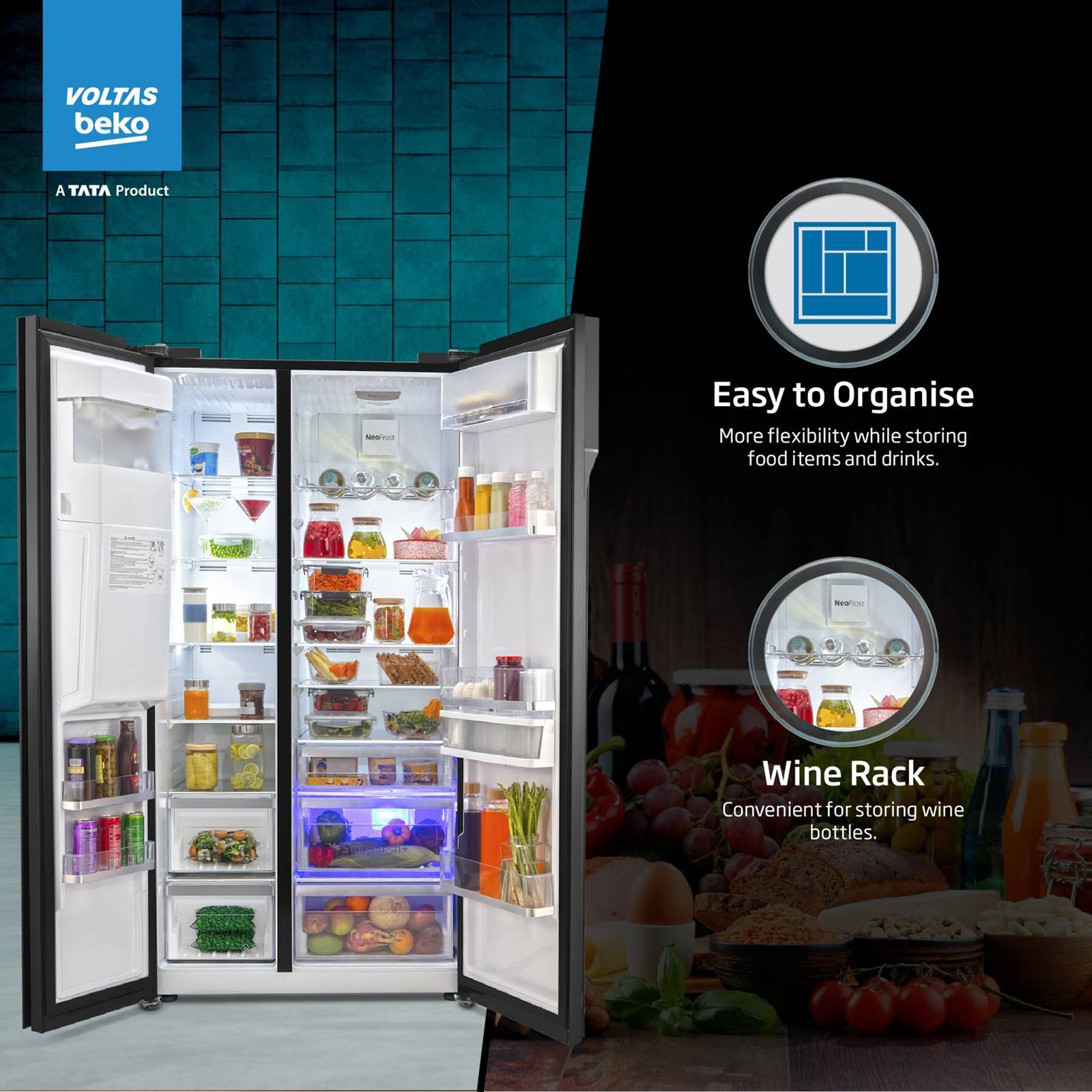 VOLTAS beko 634 Litres Frost Free Side by Side Refrigerator with Neo Frost Dual Cooling (RSB655GBRF, Glass Black) VOLTAS beko 634 Litres Frost Free Side by Side Refrigerator with Neo Frost Dual Cooling (RSB655GBRF, Glass Black)_17