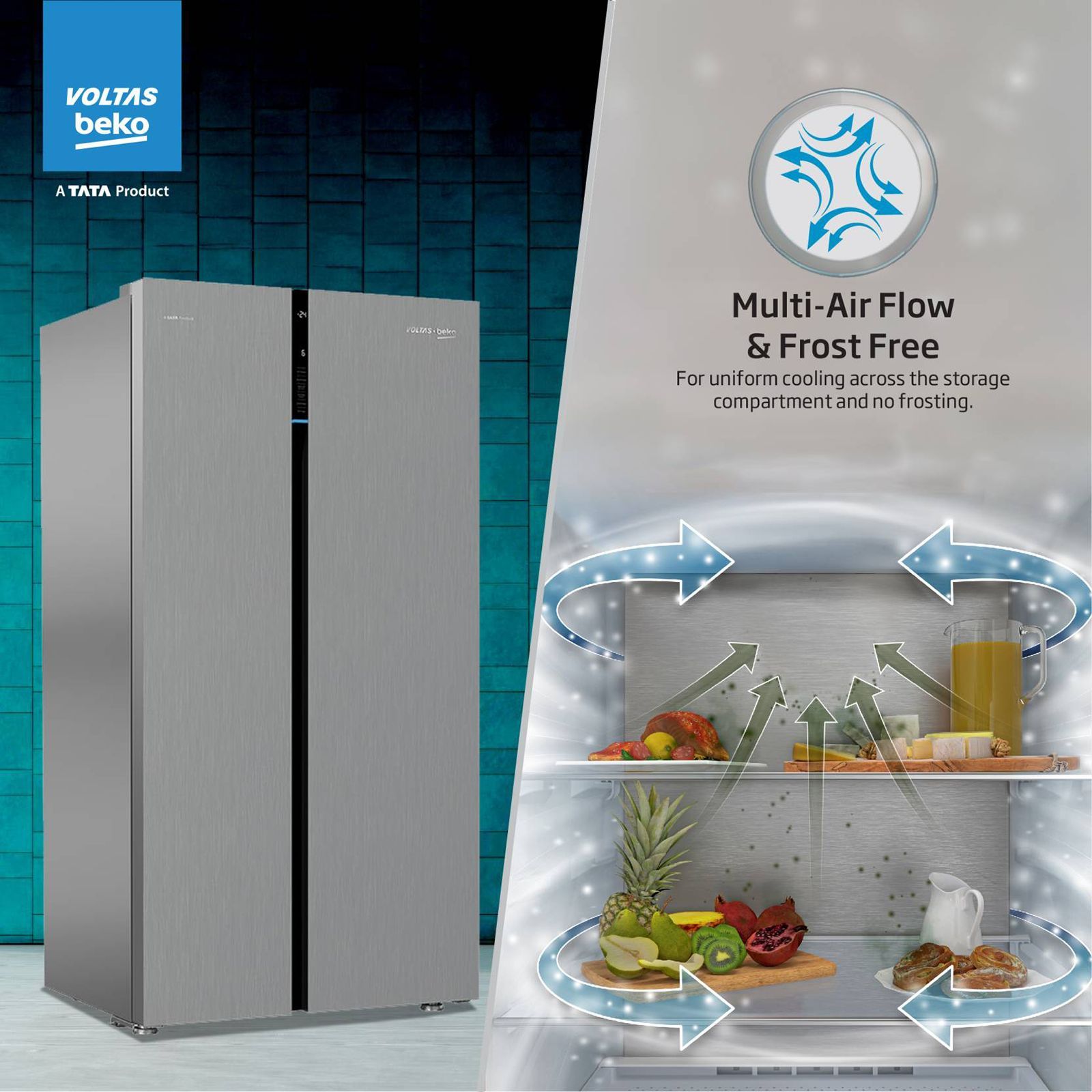 VOLTAS beko 634 Litres Frost Free Side by Side Refrigerator with Neo Frost Dual Cooling (RSB665XPRF, Inox Look) VOLTAS beko 634 Litres Frost Free Side by Side Refrigerator with Neo Frost Dual Cooling (RSB665XPRF, Inox Look)_8