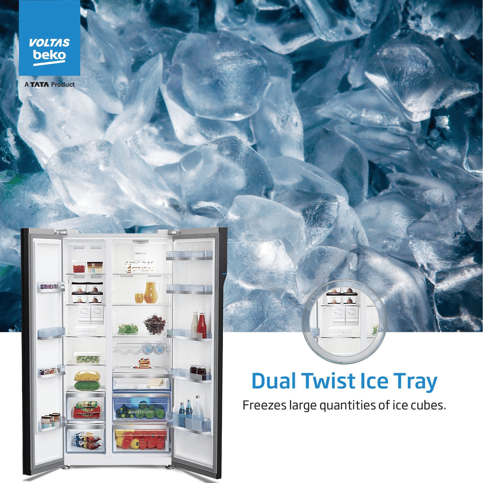 VOLTAS beko 634 Litres Frost Free Side by Side Refrigerator with Neo Frost Dual Cooling (RSB665XPRF, Inox Look) VOLTAS beko 634 Litres Frost Free Side by Side Refrigerator with Neo Frost Dual Cooling (RSB665XPRF, Inox Look)_9
