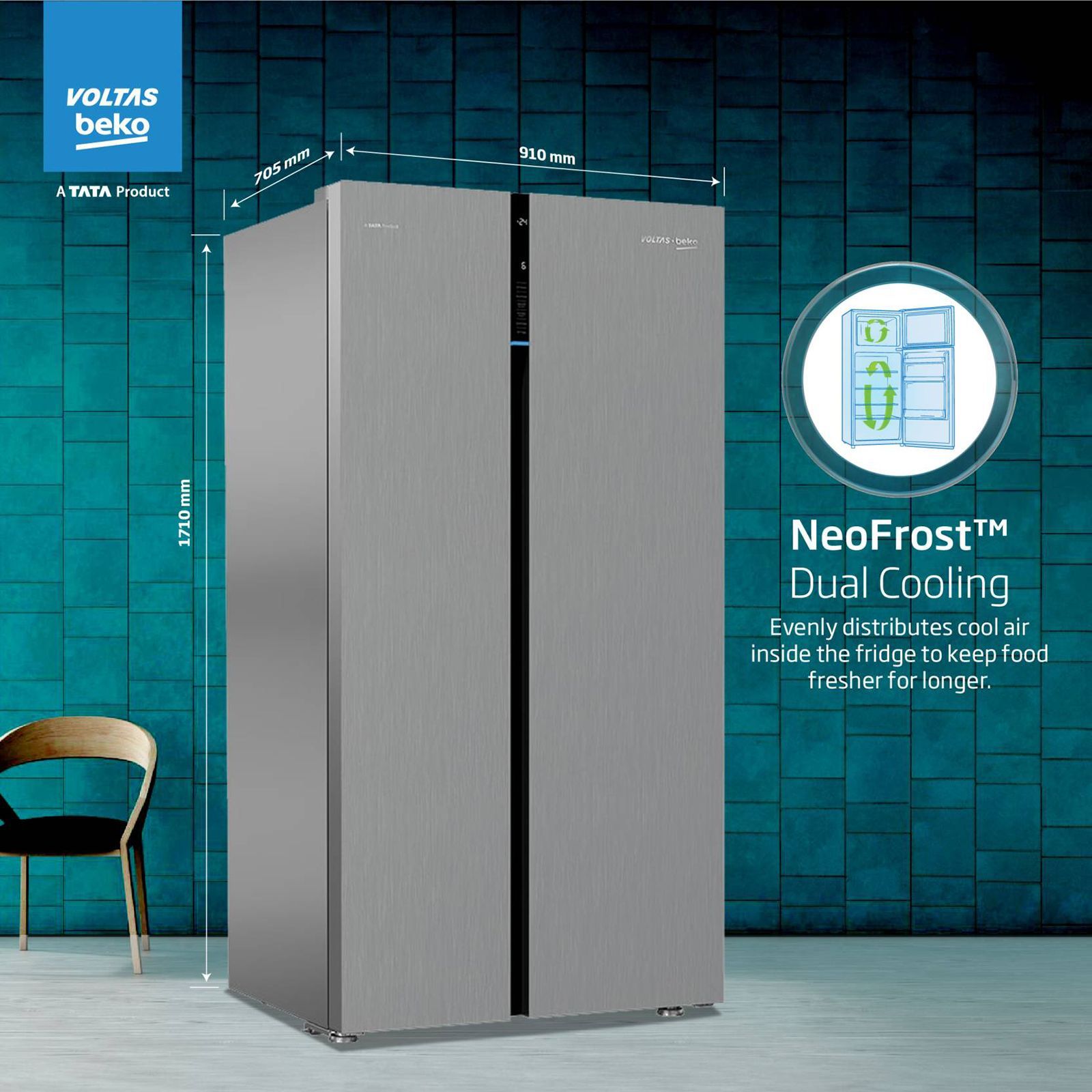 VOLTAS beko 634 Litres Frost Free Side by Side Refrigerator with Neo Frost Dual Cooling (RSB665XPRF, Inox Look) VOLTAS beko 634 Litres Frost Free Side by Side Refrigerator with Neo Frost Dual Cooling (RSB665XPRF, Inox Look)_12