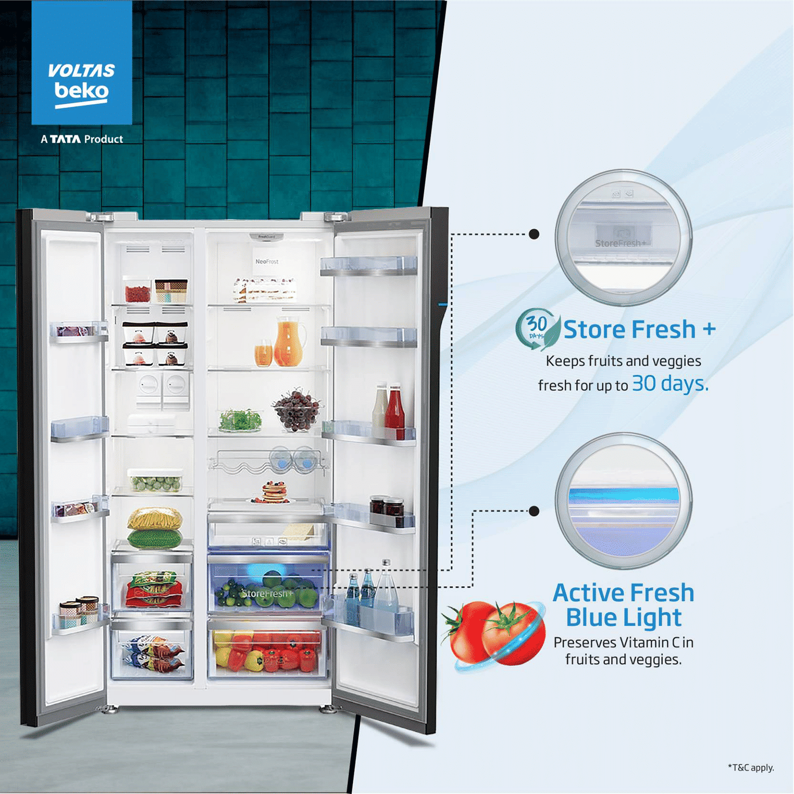VOLTAS beko 634 Litres Frost Free Side by Side Refrigerator with Neo Frost Dual Cooling (RSB665XPRF, Inox Look) VOLTAS beko 634 Litres Frost Free Side by Side Refrigerator with Neo Frost Dual Cooling (RSB665XPRF, Inox Look)_13