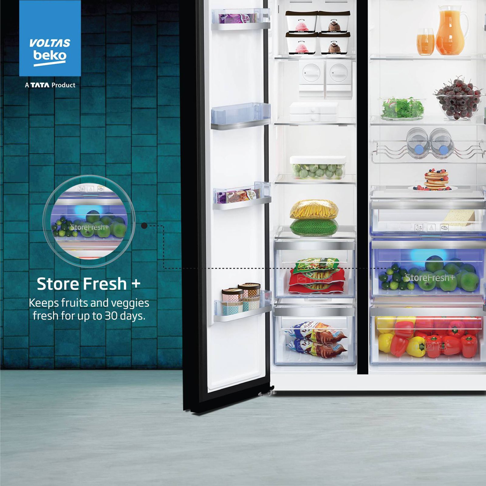 VOLTAS beko 640 Litres Frost Free Side by Side Refrigerator with Neo Frost Dual Cooling (RSB665GBRF, Glass Black) VOLTAS beko 640 Litres Frost Free Side by Side Refrigerator with Neo Frost Dual Cooling (RSB665GBRF, Glass Black)_8