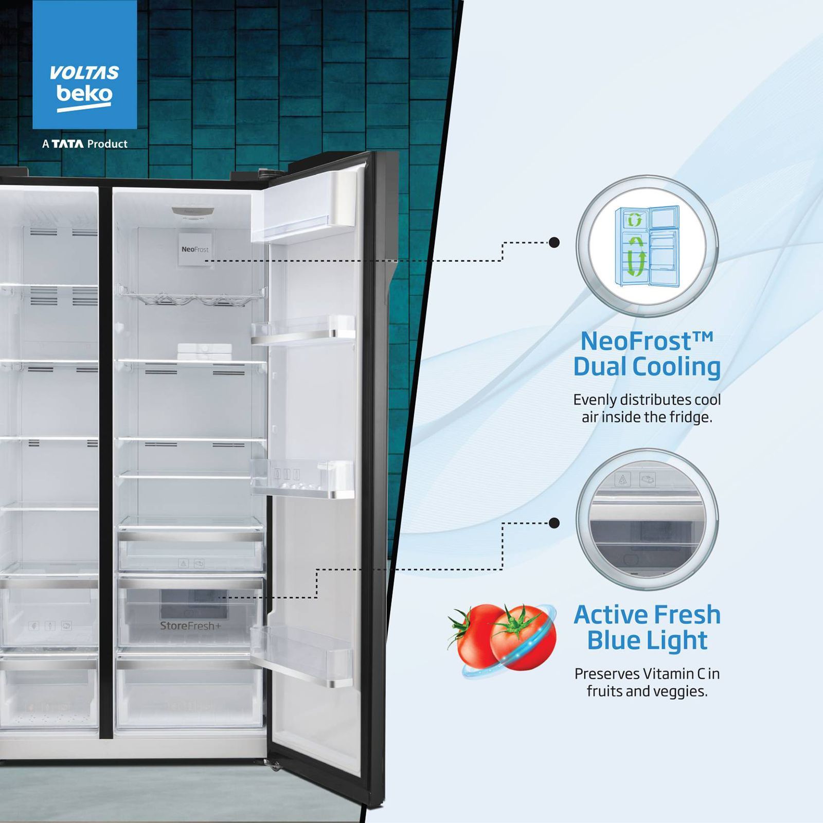 VOLTAS beko 640 Litres Frost Free Side by Side Refrigerator with Neo Frost Dual Cooling (RSB665GBRF, Glass Black) VOLTAS beko 640 Litres Frost Free Side by Side Refrigerator with Neo Frost Dual Cooling (RSB665GBRF, Glass Black)_14