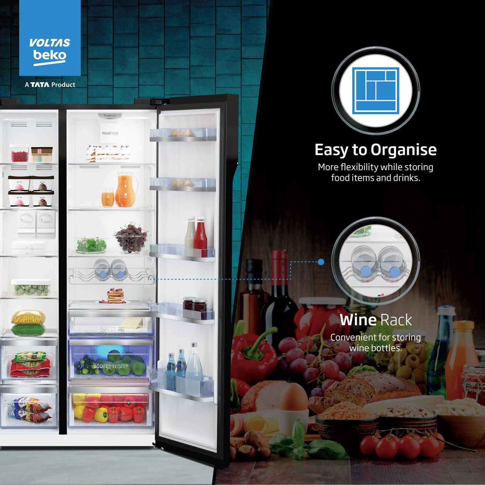VOLTAS beko 640 Litres Frost Free Side by Side Refrigerator with Neo Frost Dual Cooling (RSB665GBRF, Glass Black) VOLTAS beko 640 Litres Frost Free Side by Side Refrigerator with Neo Frost Dual Cooling (RSB665GBRF, Glass Black)_15