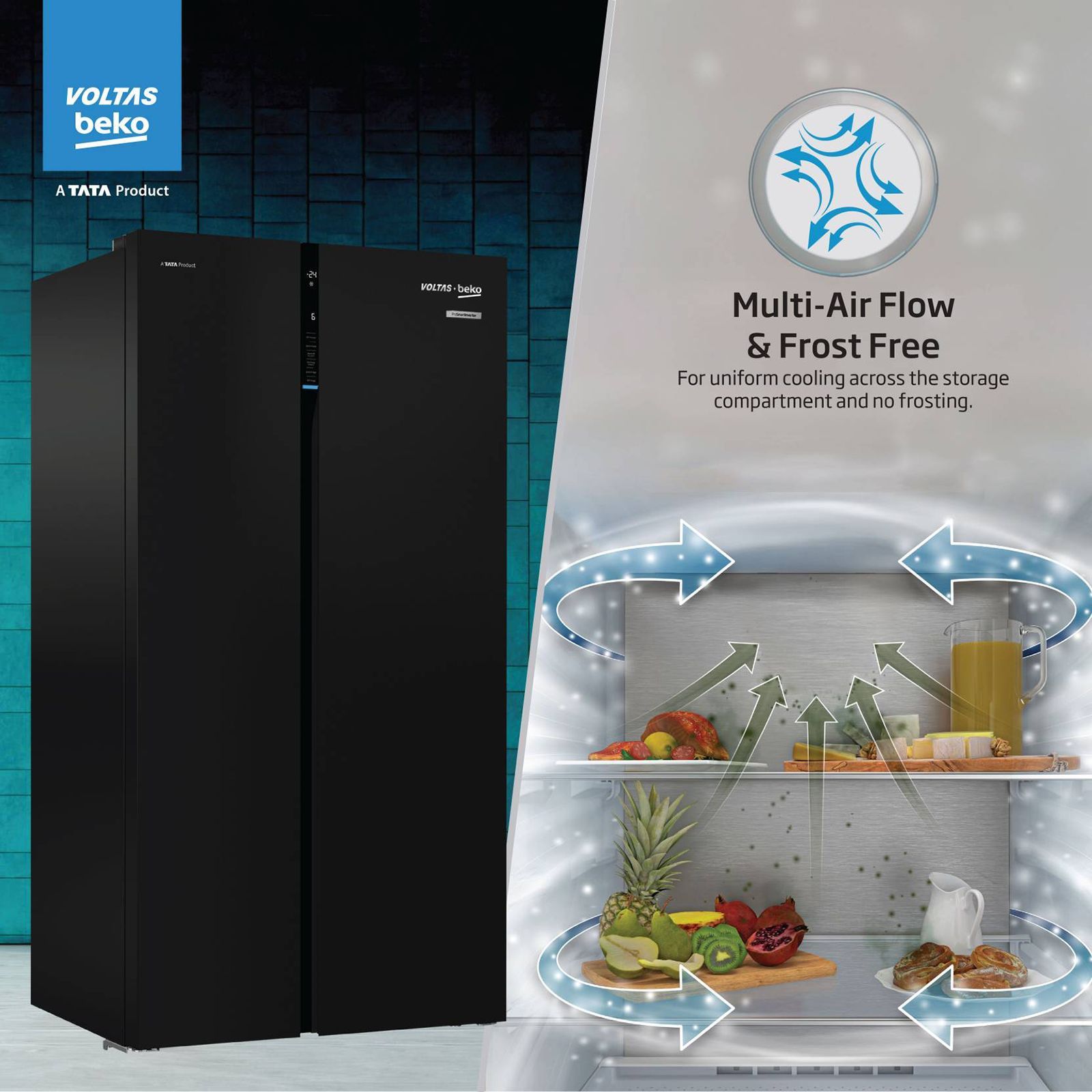 VOLTAS beko 640 Litres Frost Free Side by Side Refrigerator with Neo Frost Dual Cooling (RSB665GBRF, Glass Black) VOLTAS beko 640 Litres Frost Free Side by Side Refrigerator with Neo Frost Dual Cooling (RSB665GBRF, Glass Black)_16