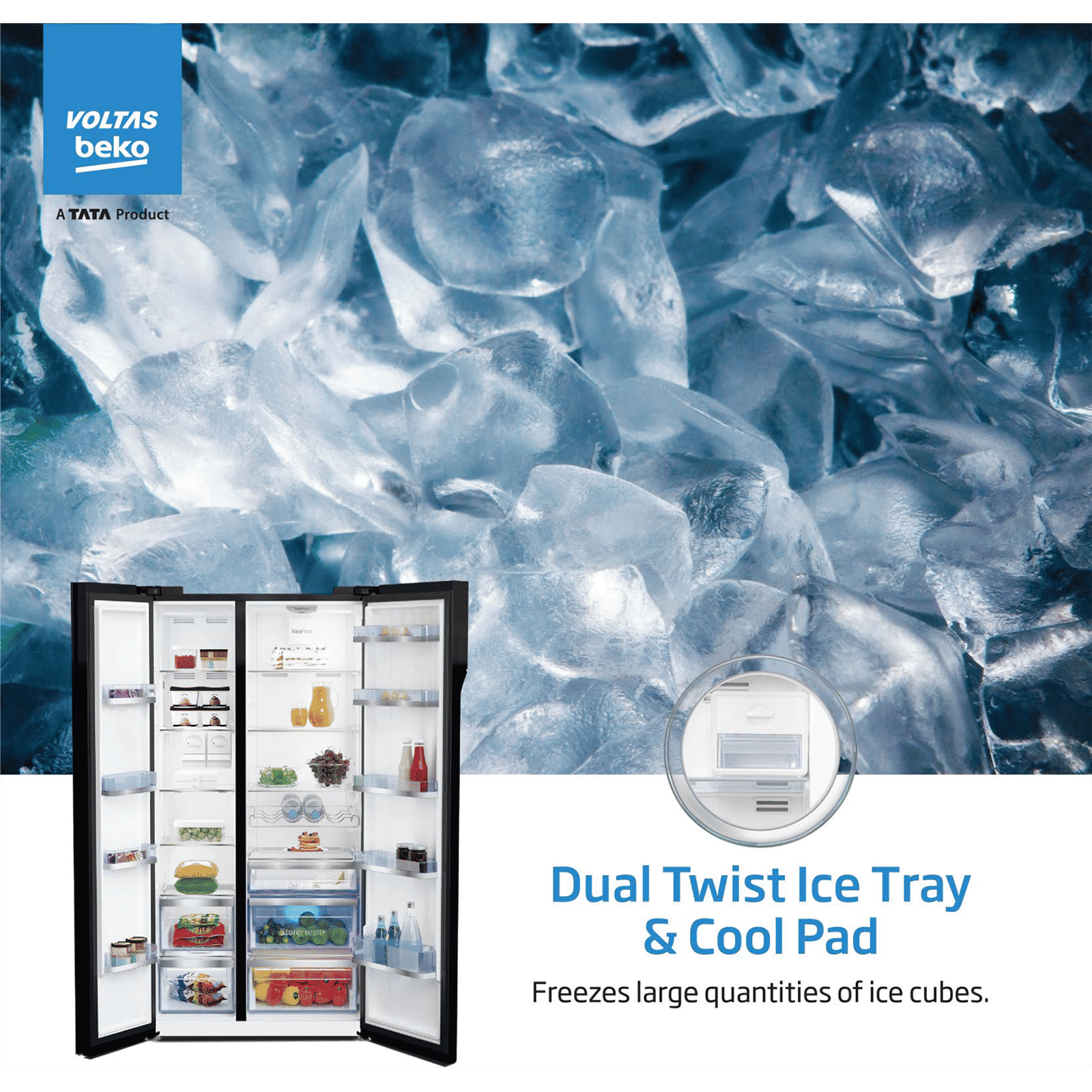 VOLTAS beko 640 Litres Frost Free Side by Side Refrigerator with Neo Frost Dual Cooling (RSB665GBRF, Glass Black) VOLTAS beko 640 Litres Frost Free Side by Side Refrigerator with Neo Frost Dual Cooling (RSB665GBRF, Glass Black)_7