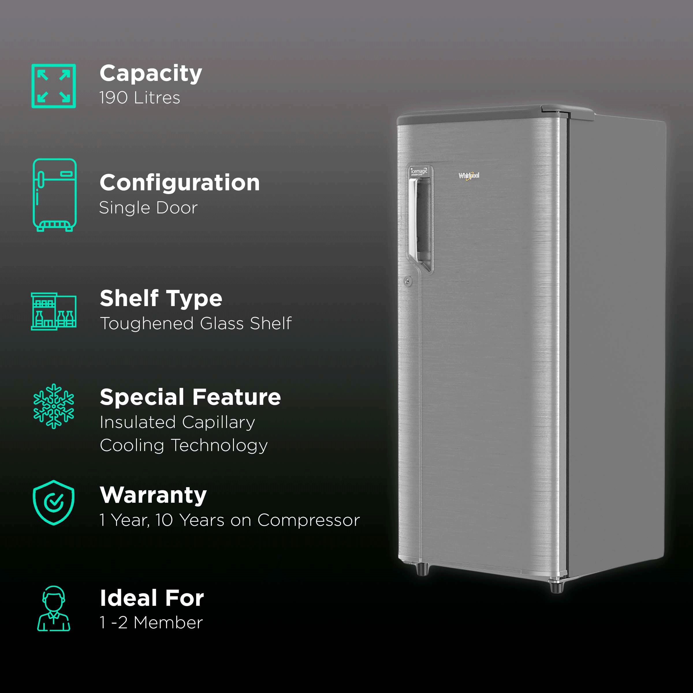 Whirlpool Icemagic Powercool 190 Litres 3 Star Direct Cool Single Door Refrigerator with Insulated Capillary Technology (DC 205 F, Lumina Steel)_2