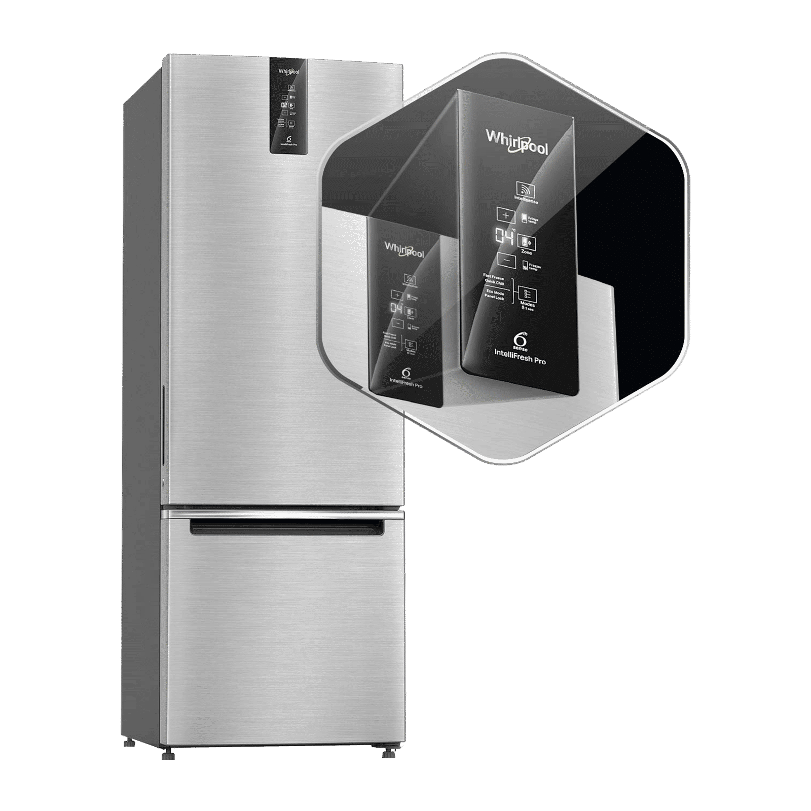 Whirlpool Intellifresh Pro 355 Litres 3 Star Frost Free Double Door Bottom Mount Convertible Refrigerator with MicroBlock Technology (IFPRO BM INV CNV, Omega Steel)_16
