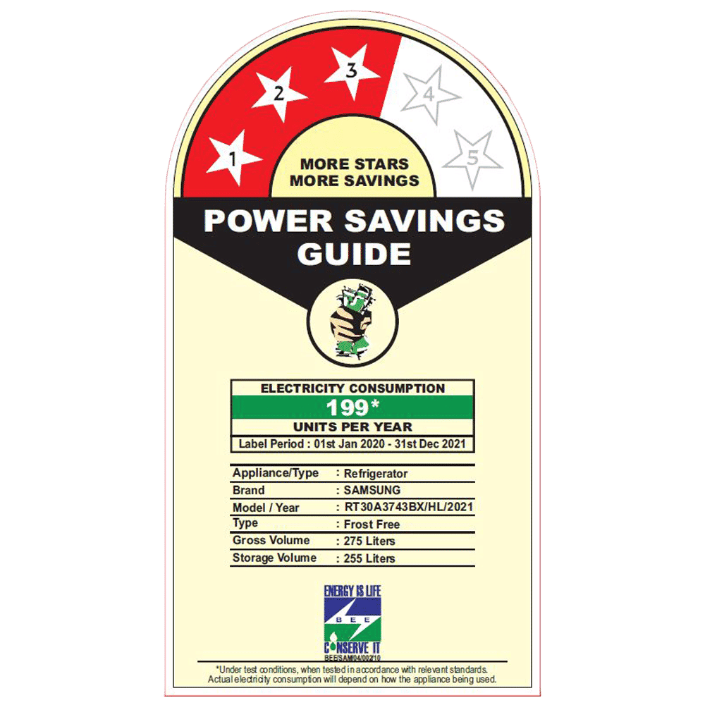 SAMSUNG 275 Litres 3 Star Frost Free Double Door Convertible Refrigerator with Power Cool Function (RT30A3743BX/HL, Luxe Black)_8