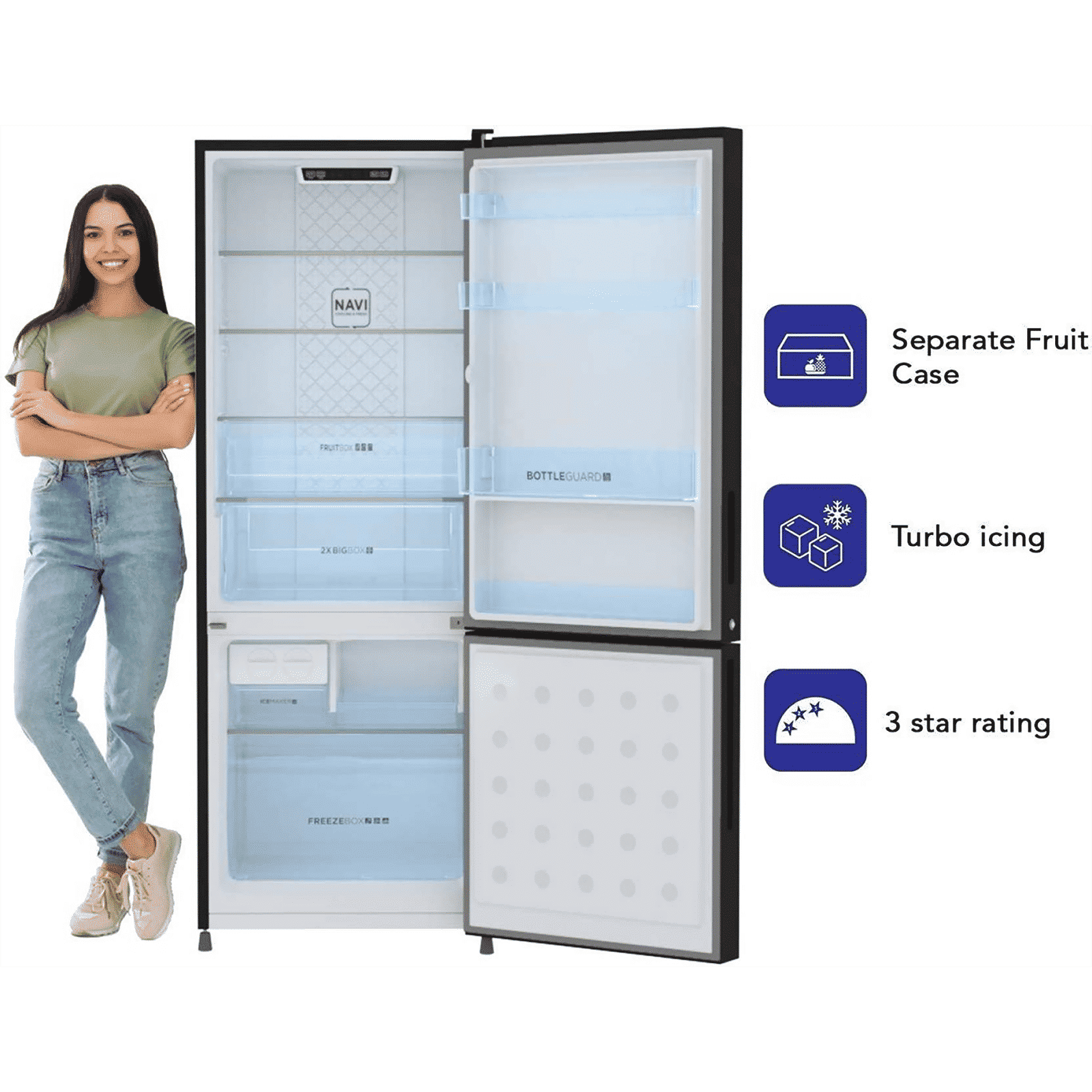 Haier 237 Litres 4 Star Frost Free Double Door Bottom Mount Convertible Refrigerator with Turbo Cooling Technology (HRB-2764PSG-E, Spiral Glass Black) Haier 237 Litres 4 Star Frost Free Double Door Bottom Mount Convertible Refrigerator with Turbo Cooling Technology (HRB-2764PSG-E, Spiral Glass Black)_12