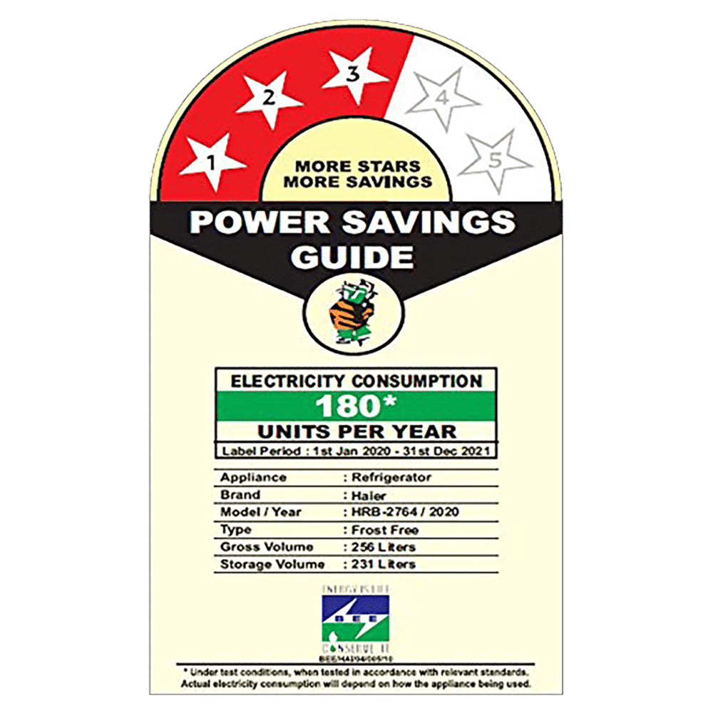 Haier 237 Litres 4 Star Frost Free Double Door Bottom Mount Convertible Refrigerator with Turbo Cooling Technology (HRB-2764PSG-E, Spiral Glass Black) Haier 237 Litres 4 Star Frost Free Double Door Bottom Mount Convertible Refrigerator with Turbo Cooling Technology (HRB-2764PSG-E, Spiral Glass Black)_8