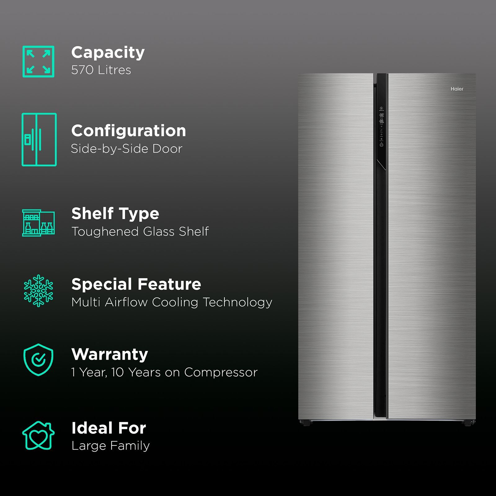 Haier 570 Litres A+ Frost Free Side by Side Refrigerator with Deo Fresh Technology (HRF-622SS, Shiny Steel) Haier 570 Litres A+ Frost Free Side by Side Refrigerator with Deo Fresh Technology (HRF-622SS, Shiny Steel)_2